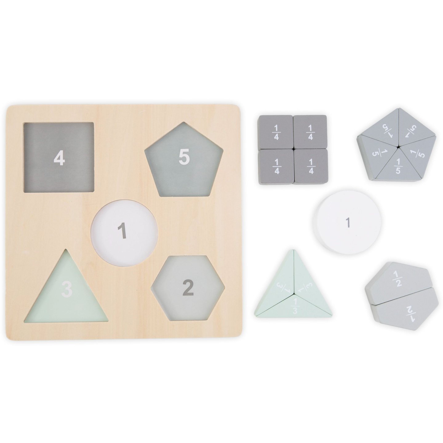 Drevené puzzle - Montessori puzzle - Zlomky a geometrické útvary