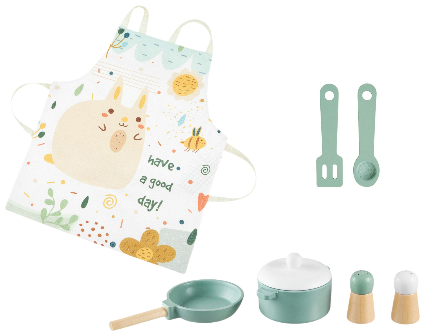 Drevená kuchyňa so zásterou, príslušenstvom a LED osvetlením