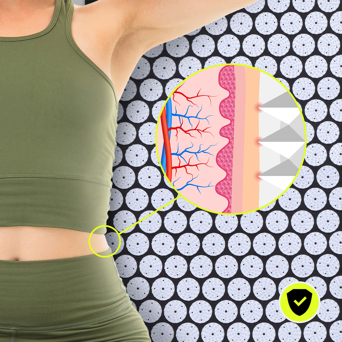 Veľká akupresúrna podložka s vankúšom a poťahom - 130 cm HyperMotion čiernobiela