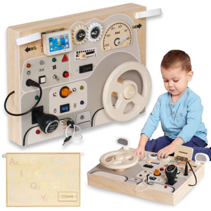 Montessori drevená hracia doska pre malé deti - prístrojová doska auta