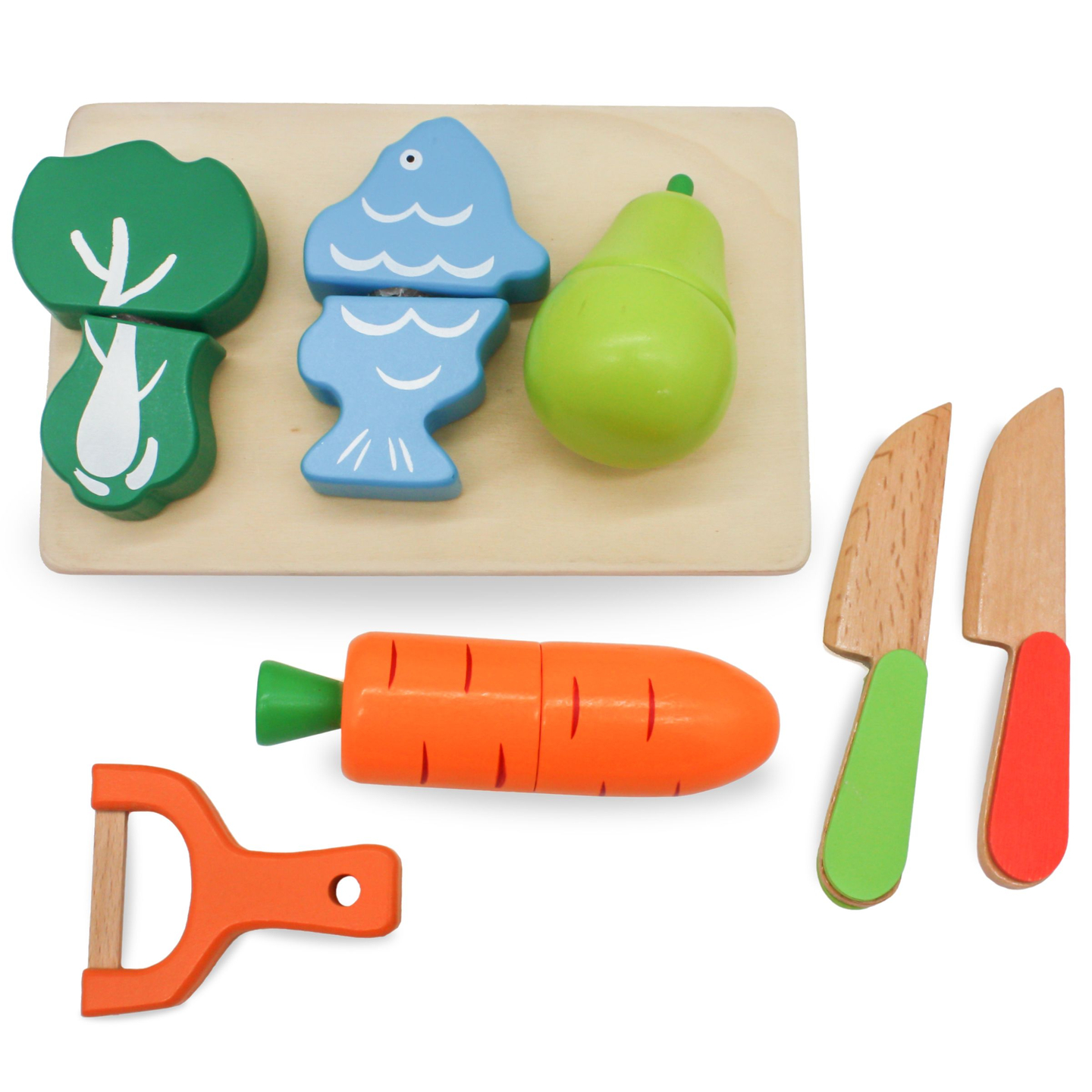 Drevené ovocie a zelenina na krájanie