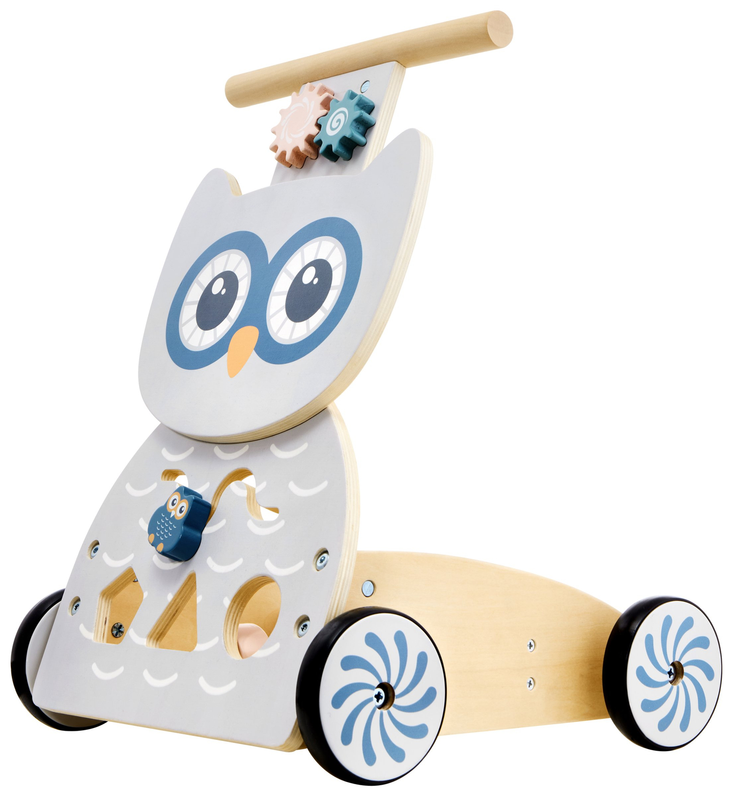 Drevené multifunkčné chodítko - odrážadlo - kočík s blokmi - Sova