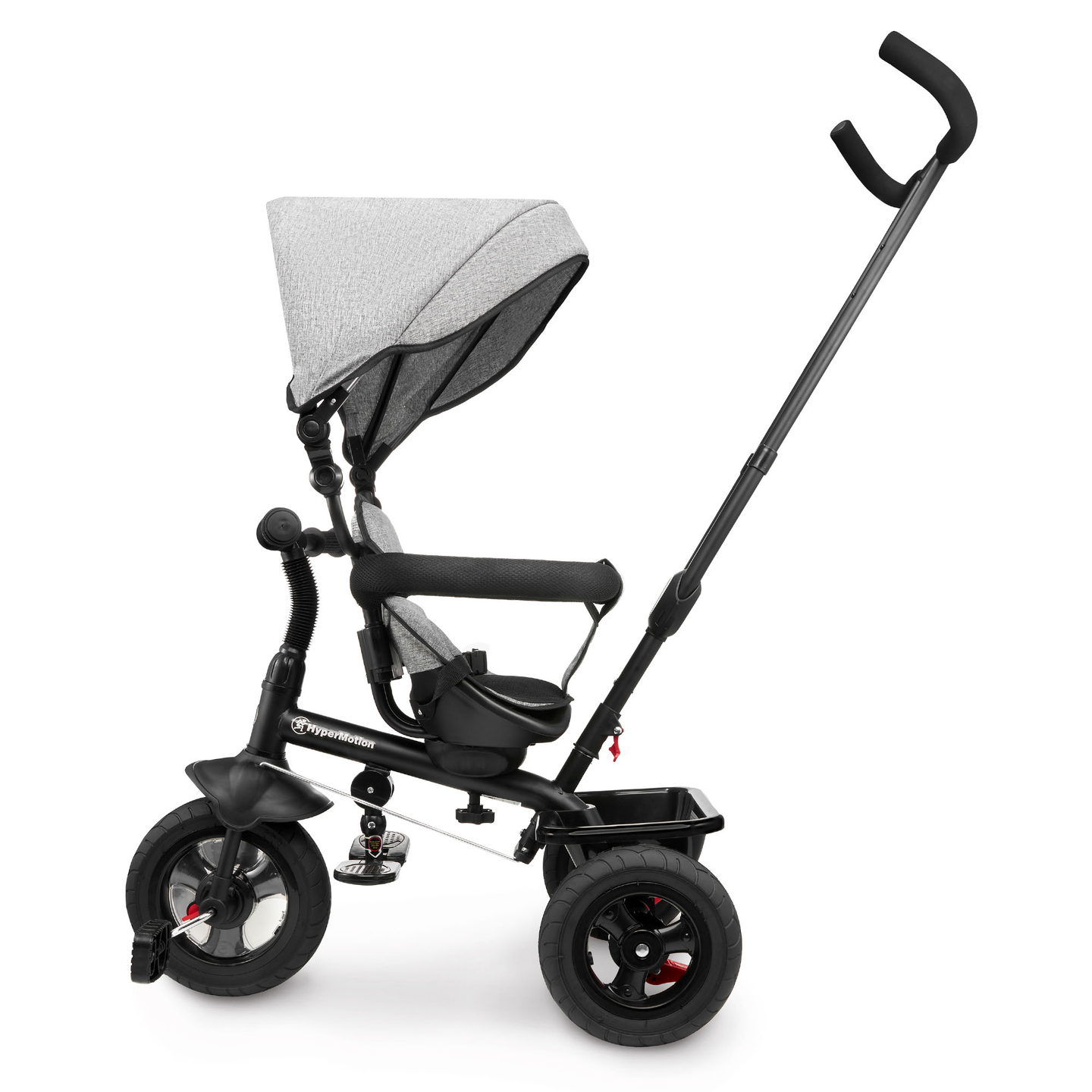 Trojkolka pre deti od 1 do 4 rokov - TOBI FREY - sivá farba - otočná - pumpované kolesá + tlačné koleso