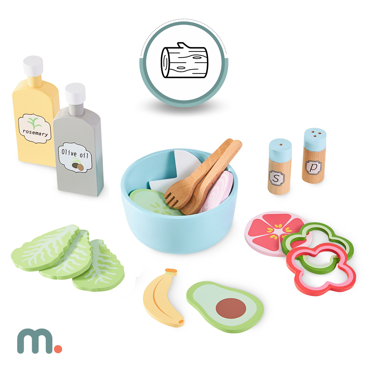 XXXXL veľká drevená interaktívna kuchyňa s LED osvetlením, práčkou, mikrovlnnou rúrou, kávovarom a sadou ovocia a zeleniny - 50 prvkov