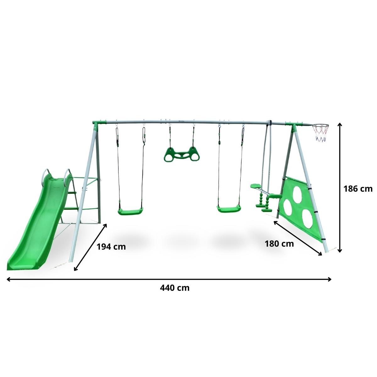 Záhradné ihrisko pre deti XXXL s hojdačkami, šmykľavkou, gymnastickou hrazdou, basketbalovým košom a futbalovou bránkou