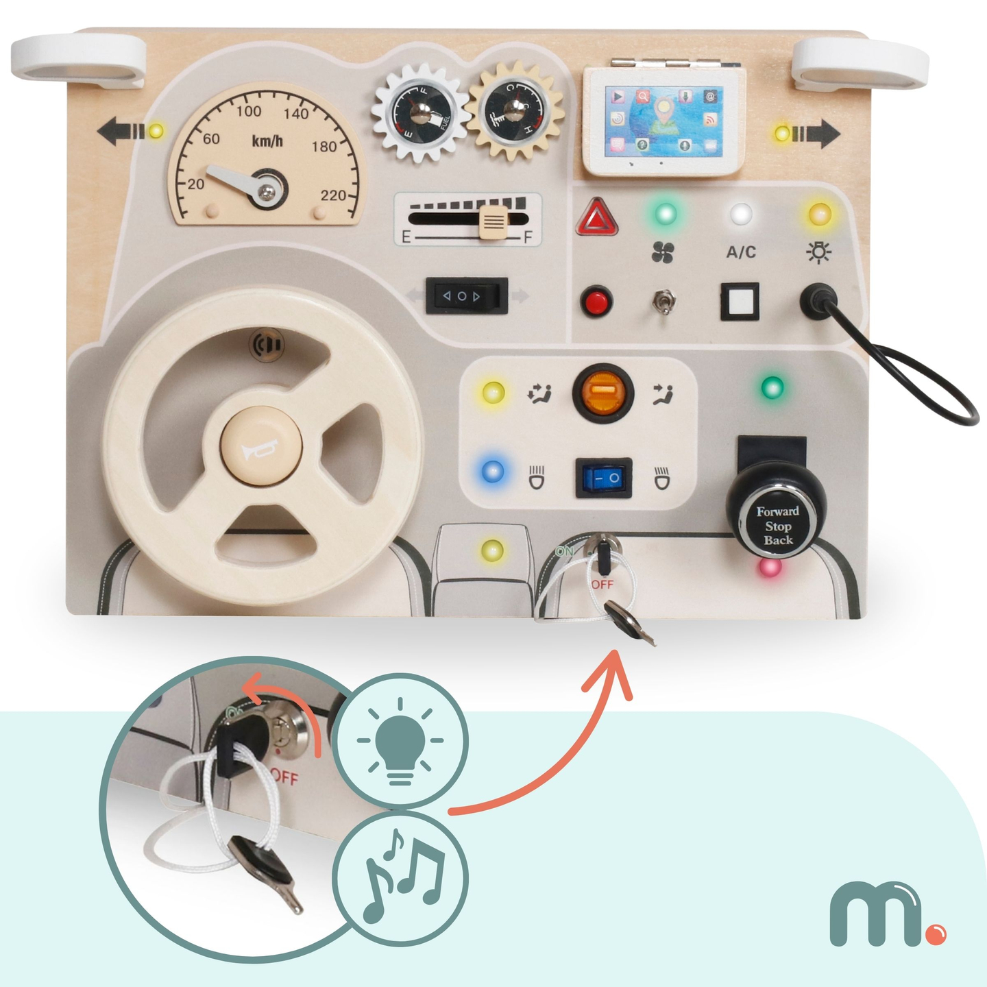 Montessori drevená hracia doska pre malé deti - prístrojová doska auta