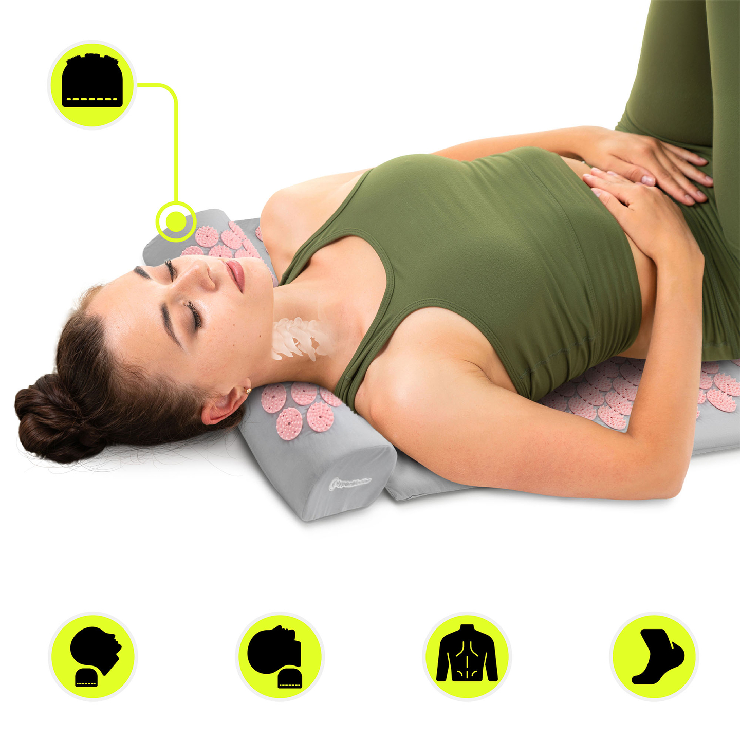 Veľká akupresúrna podložka s vankúšom a poťahom - 130 cm HyperMotion sivá a ružová