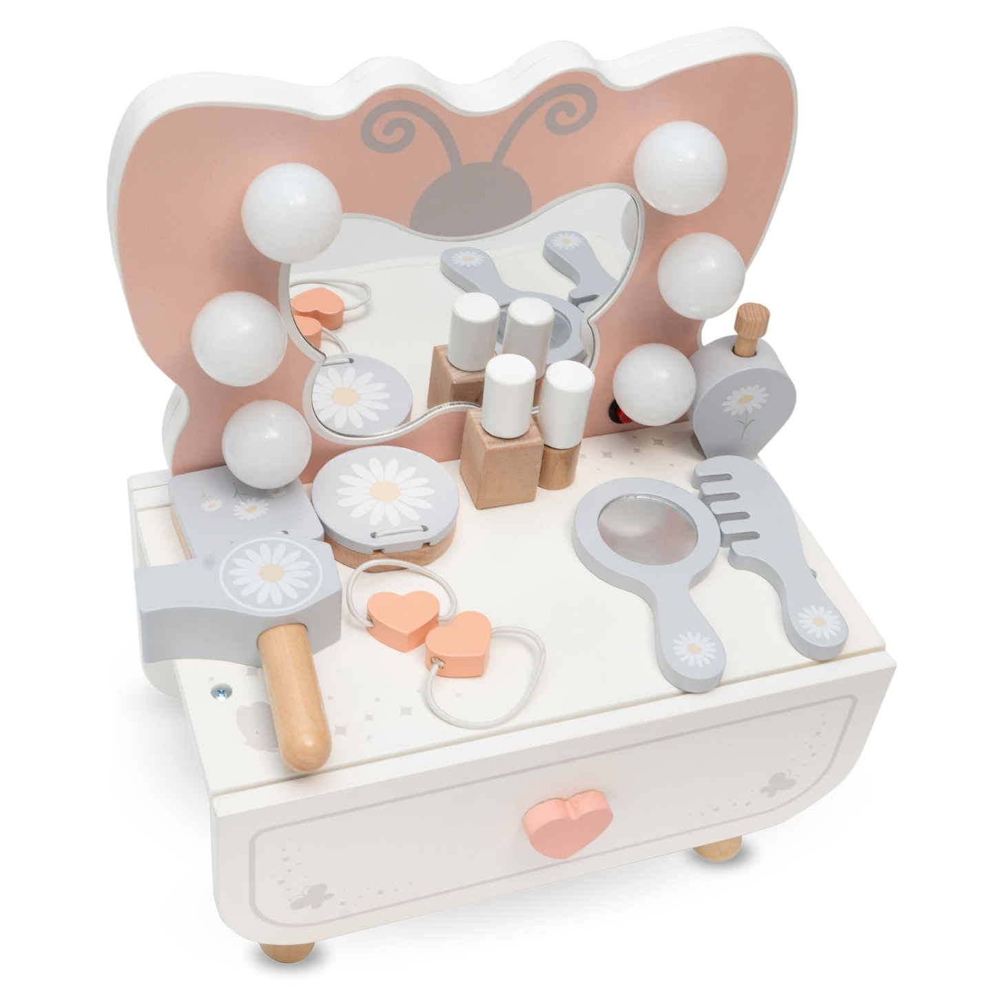 Drevený mini toaletný stolík s LED osvetlením - Butterfly