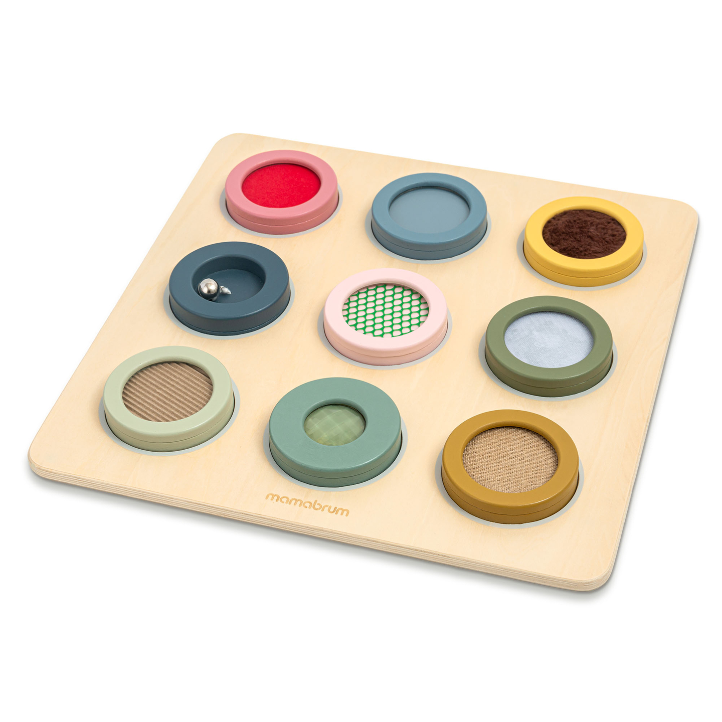 Drevená senzorická tabuľa Montessori – 9 textúr na objavenie a rozvoj hmatu