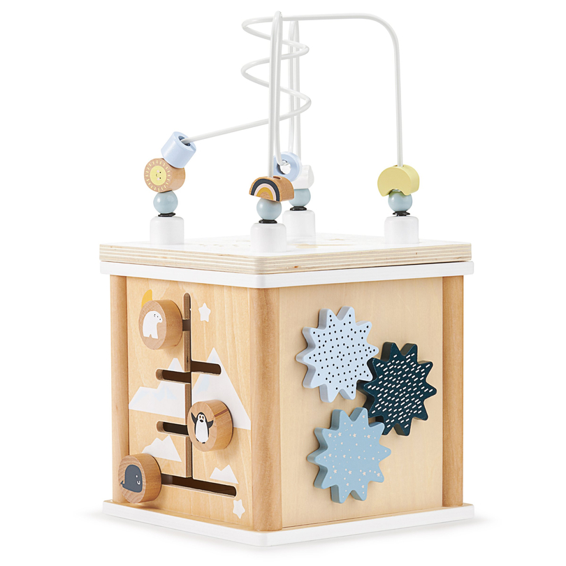 Drevená vzdelávacia kocka s prepletaním - triedič tvarov