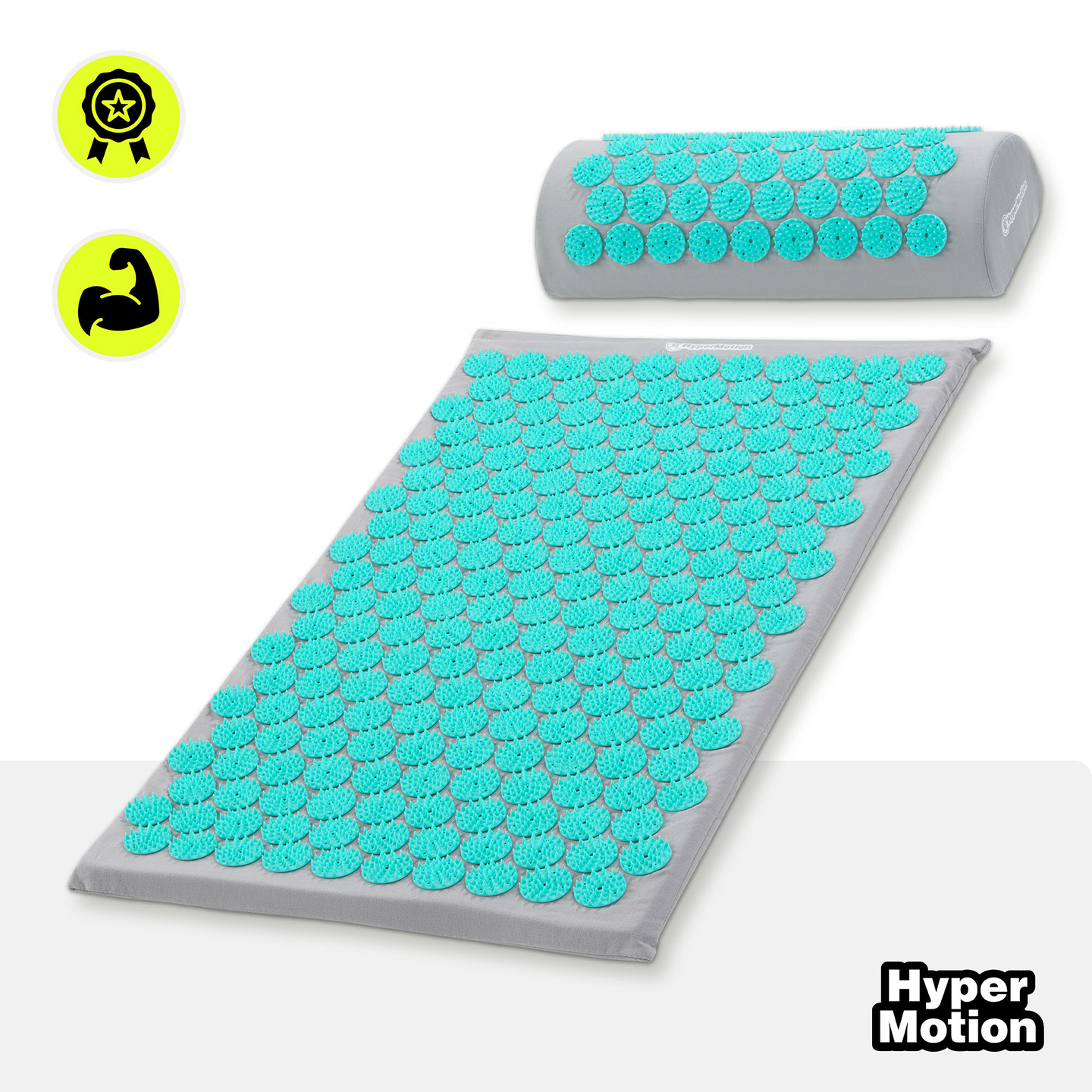 Akupresúrna podložka s vankúšom a poťahom - 72 cm HyperMotion sivo-mätová