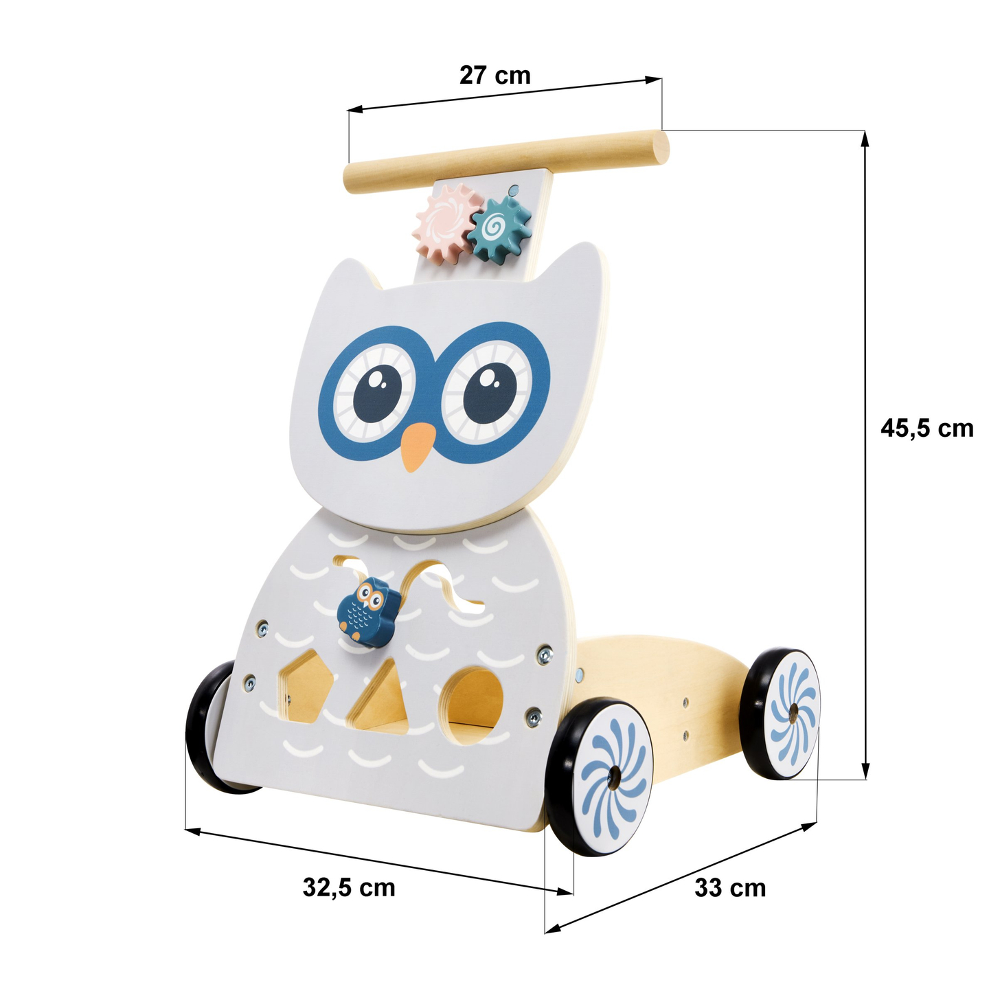 Drevené multifunkčné chodítko - odrážadlo - kočík s blokmi - Sova