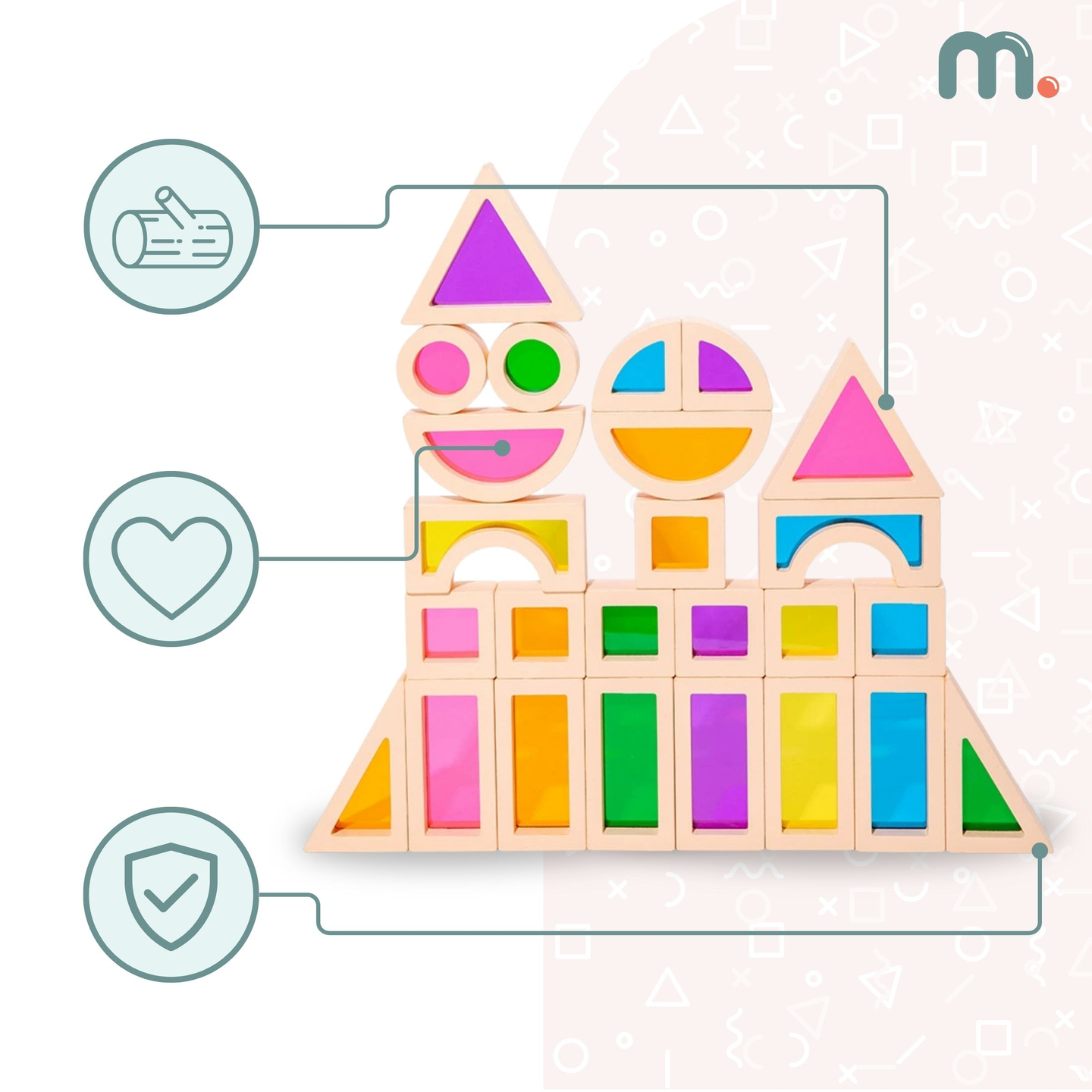 Dúhové drevené kocky - 25 prvkov