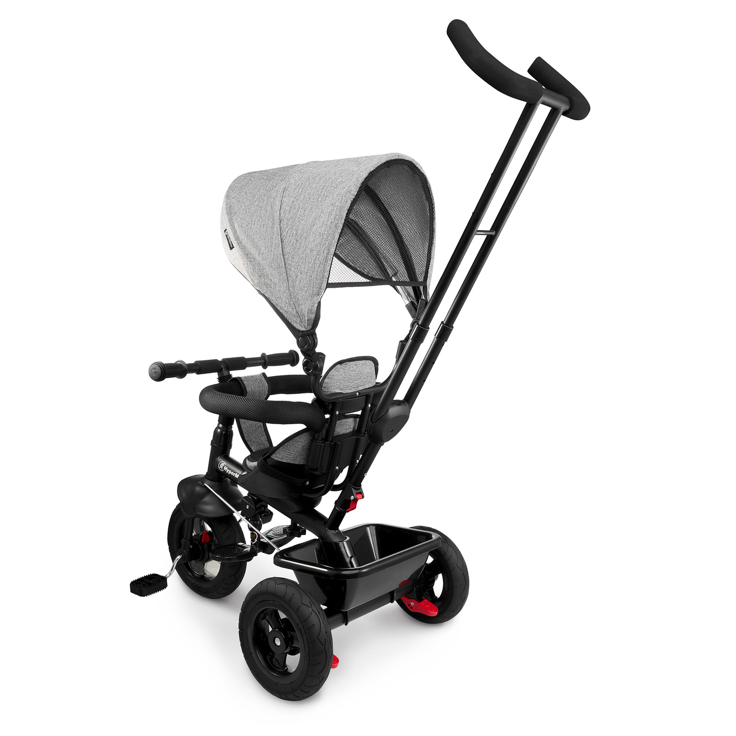 Trojkolka pre deti od 1 do 4 rokov - TOBI FREY - sivá farba - otočná - pumpované kolesá + tlačné koleso