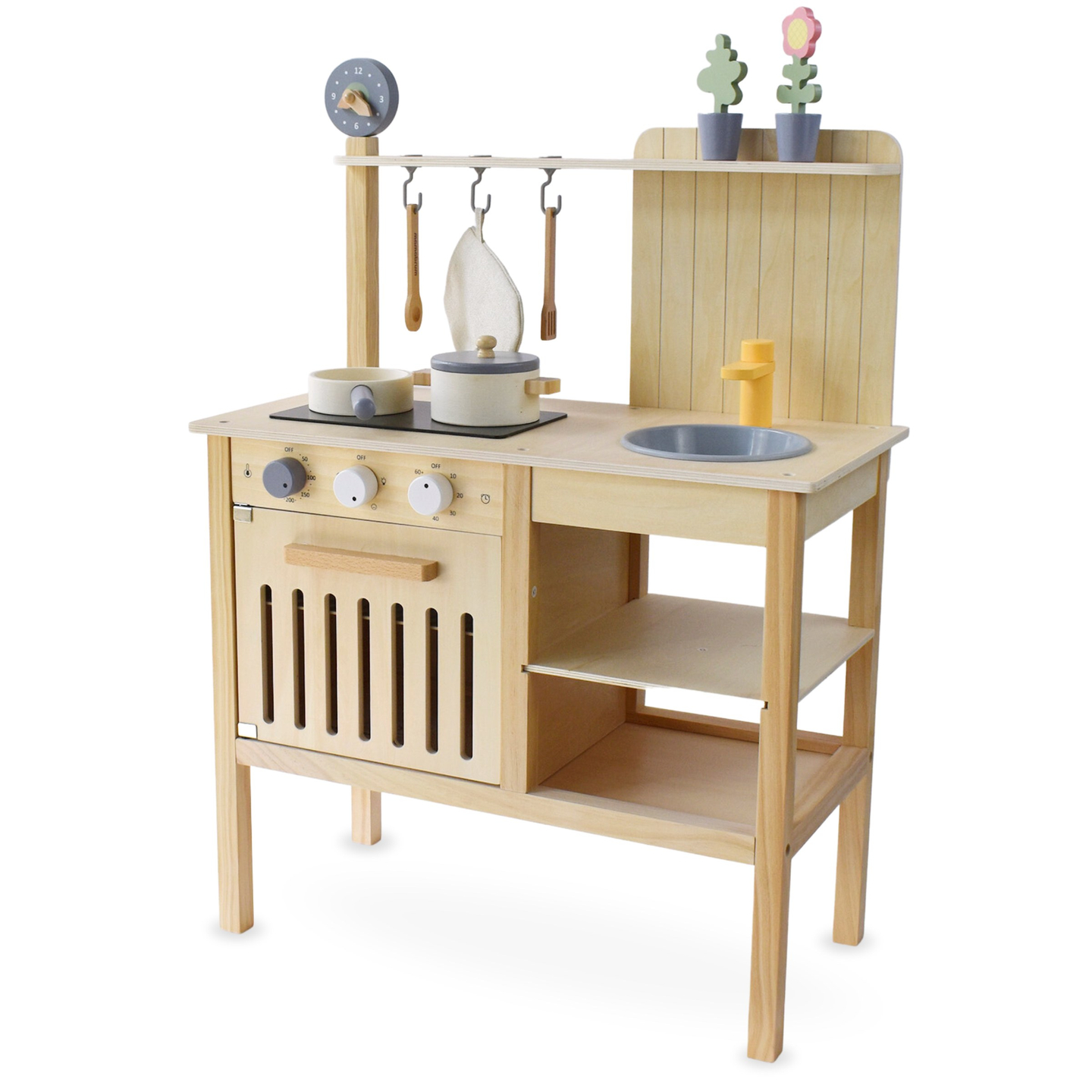 Drevená záhradná kuchyňa s príslušenstvom - prírodné boho