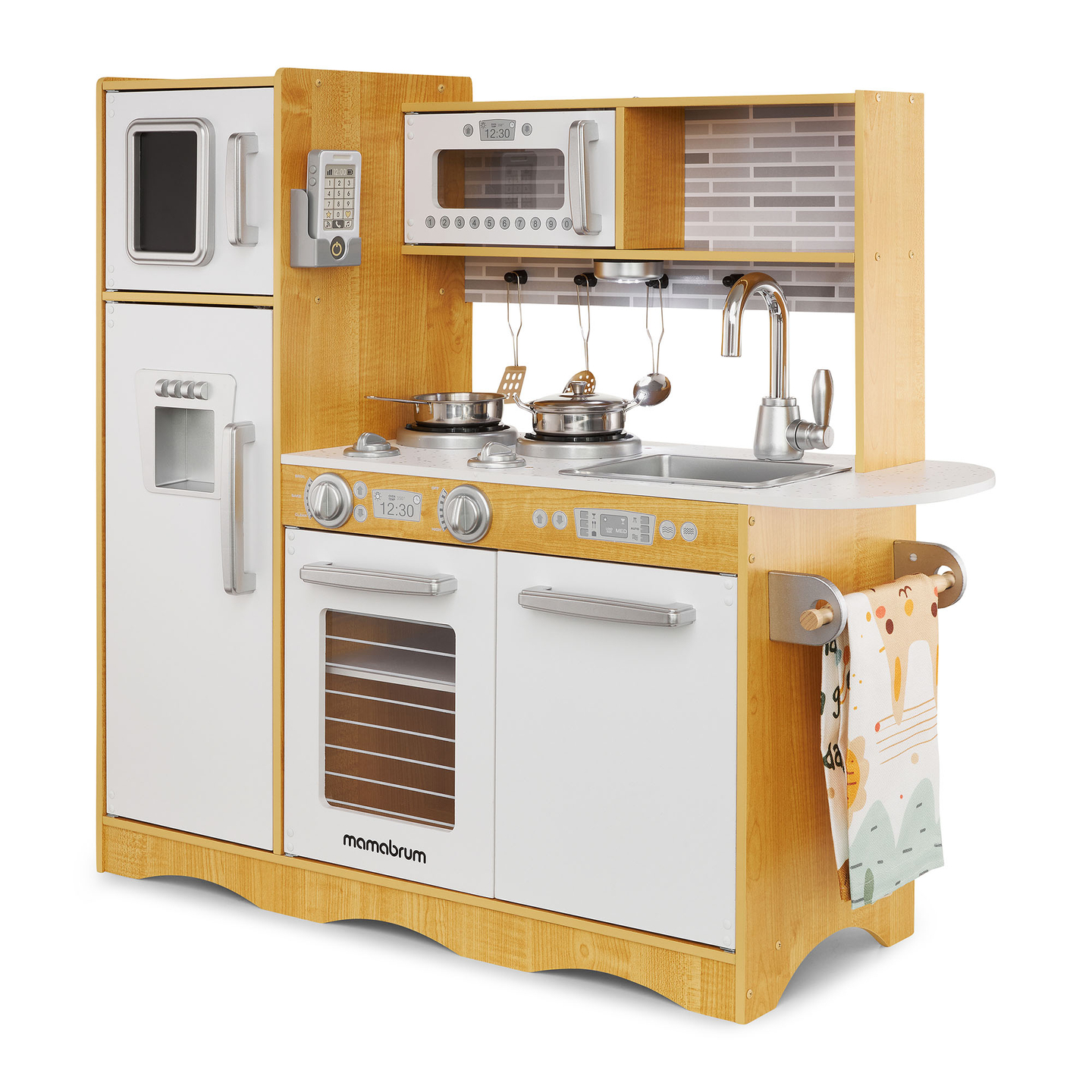 Drevená kuchyňa XXL s LED osvetlením, zásterou a príslušenstvom