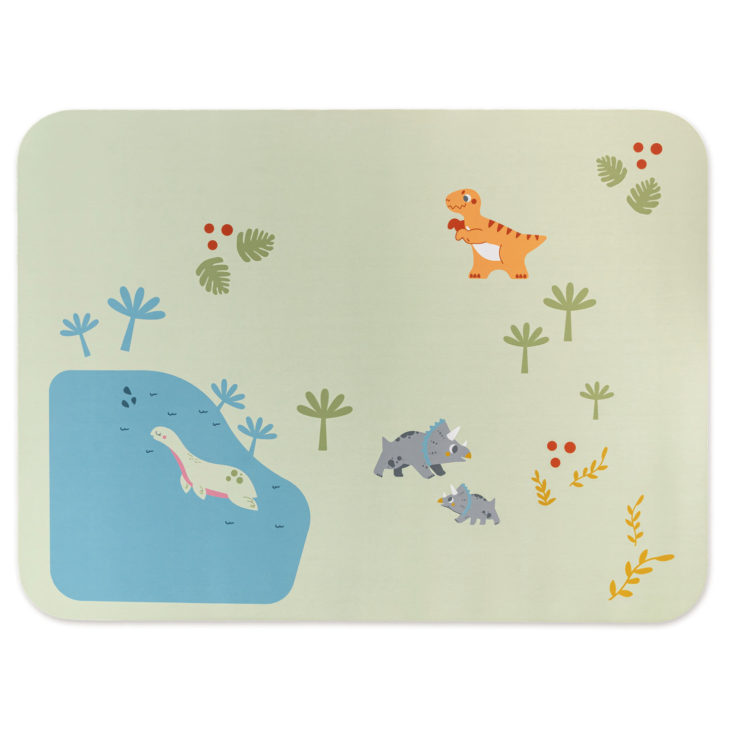 Drevený vláčik Dino Park s protišmykovou podložkou - dinosaury, vláčik, koľajnice, sopka, zvonček