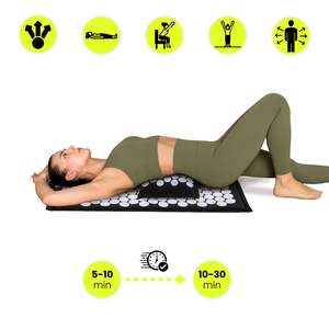 EKO ľanová akupresúrna podložka s kokosovým vláknom a pohánkovým vankúšom – 68 cm HyperMotion čiernobiela