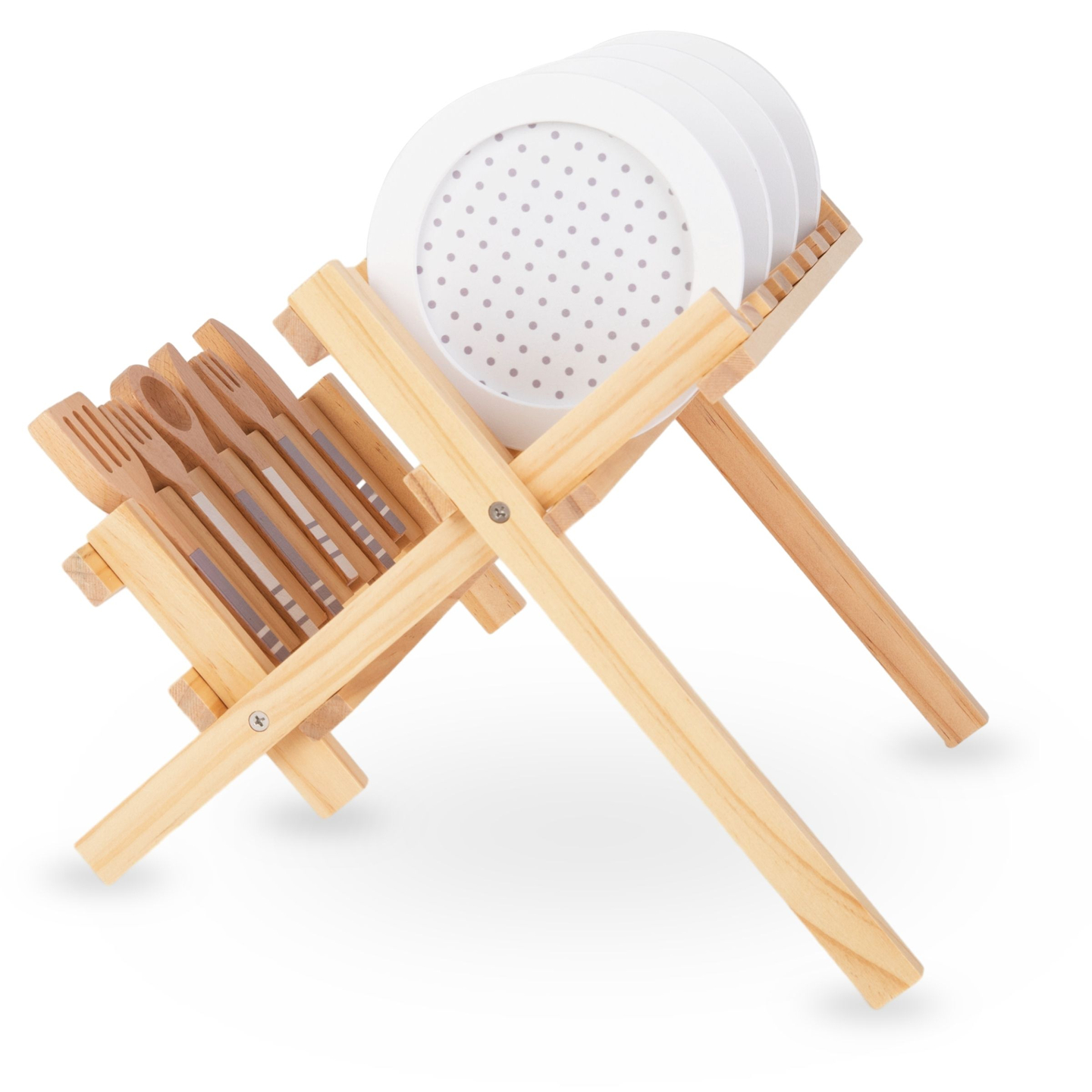 Drevené kuchynské doplnky so sušičkou na hrnce - sada pre deti