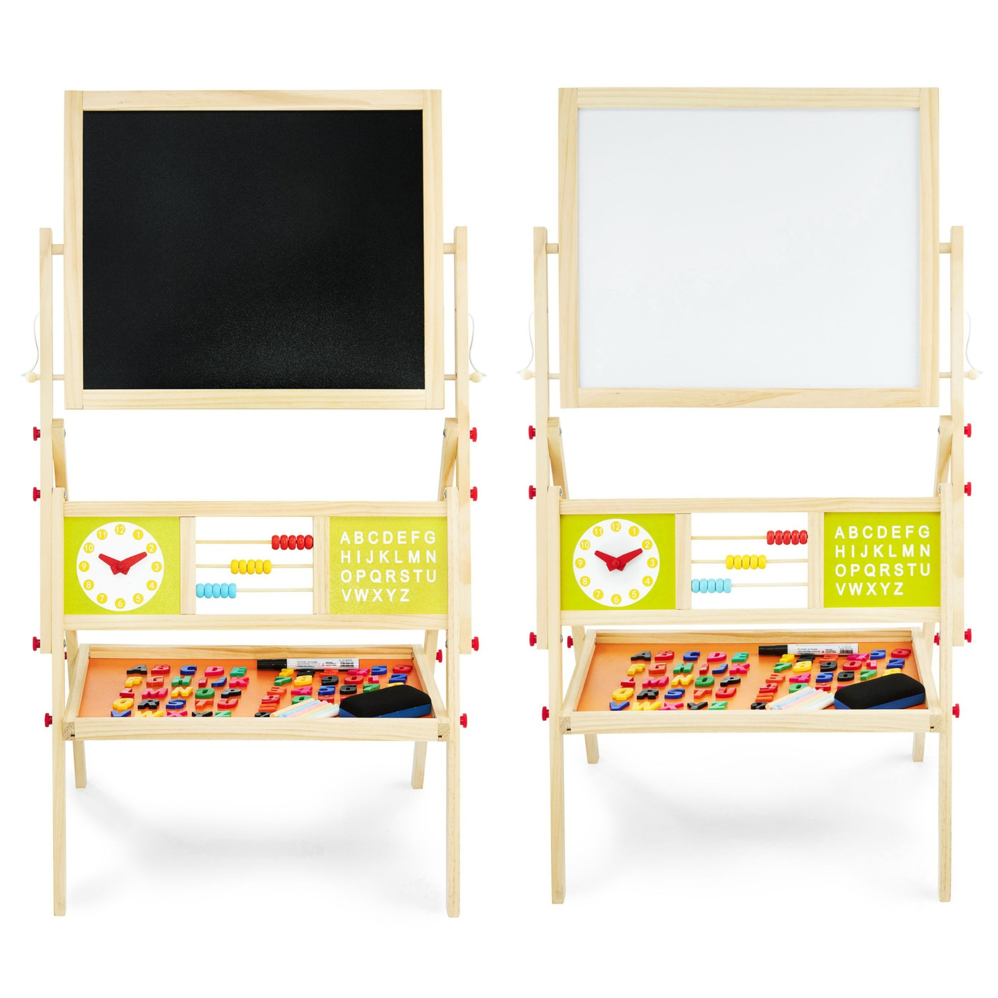Veľká vzdelávacia obojstranná tabuľa: magnetická a kriedová - tabuľa na vymazávanie za sucha, drevená
