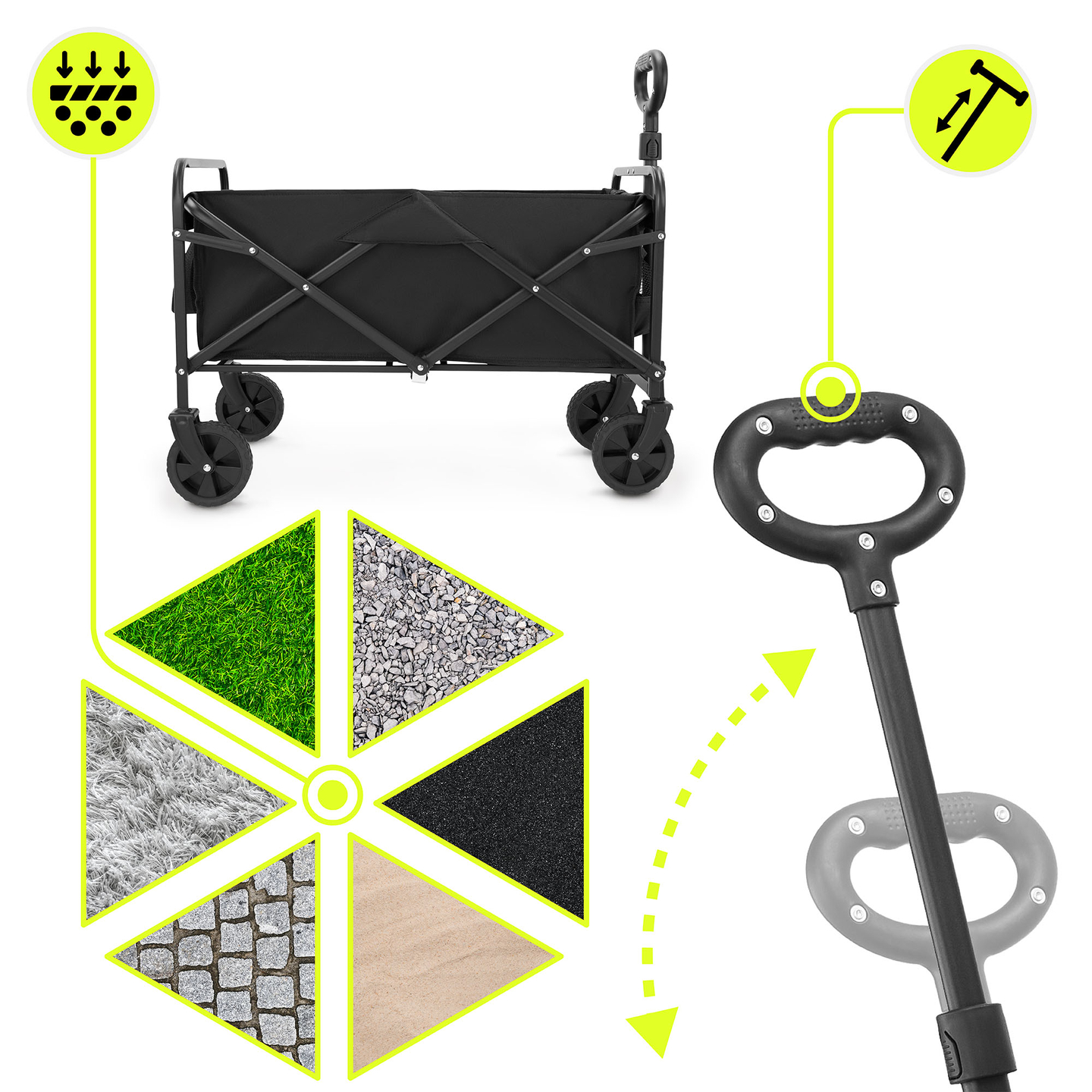 Skladací plážový vozík HyperMotion - čierny, 80 kg