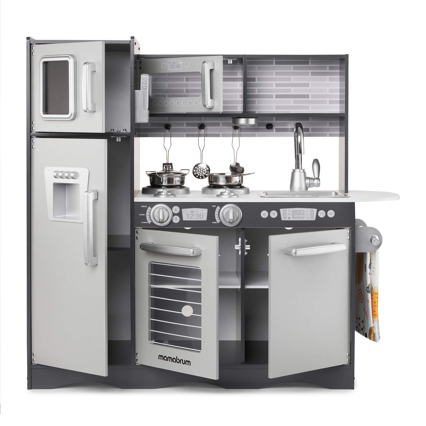 Drevená kuchyňa XXL s LED osvetlením, zásterou a príslušenstvom