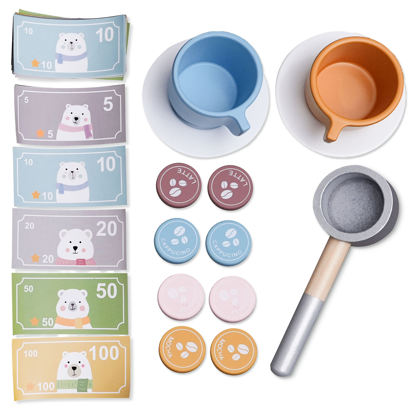 Veľký drevený XXXL obchod pre deti s barom rýchleho občerstvenia - Rohový obchod + Kávovar + Rúra + Chladnička - 106 ac.