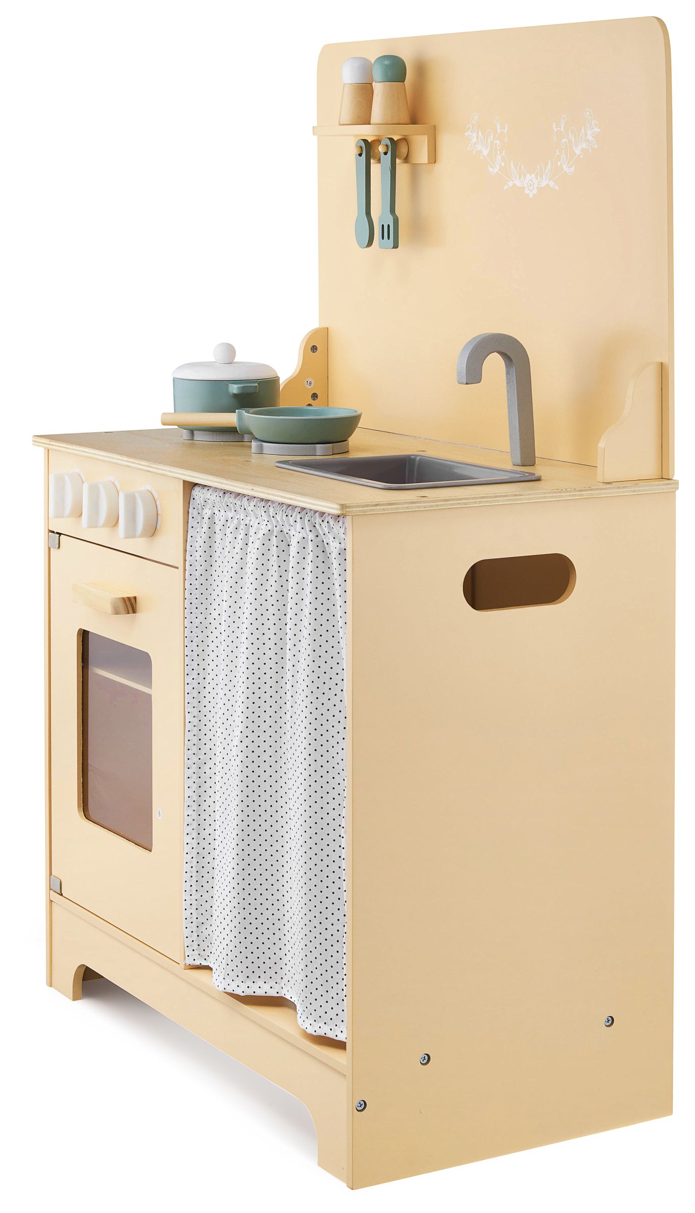 Drevená kuchyňa so zásterou, príslušenstvom a LED osvetlením