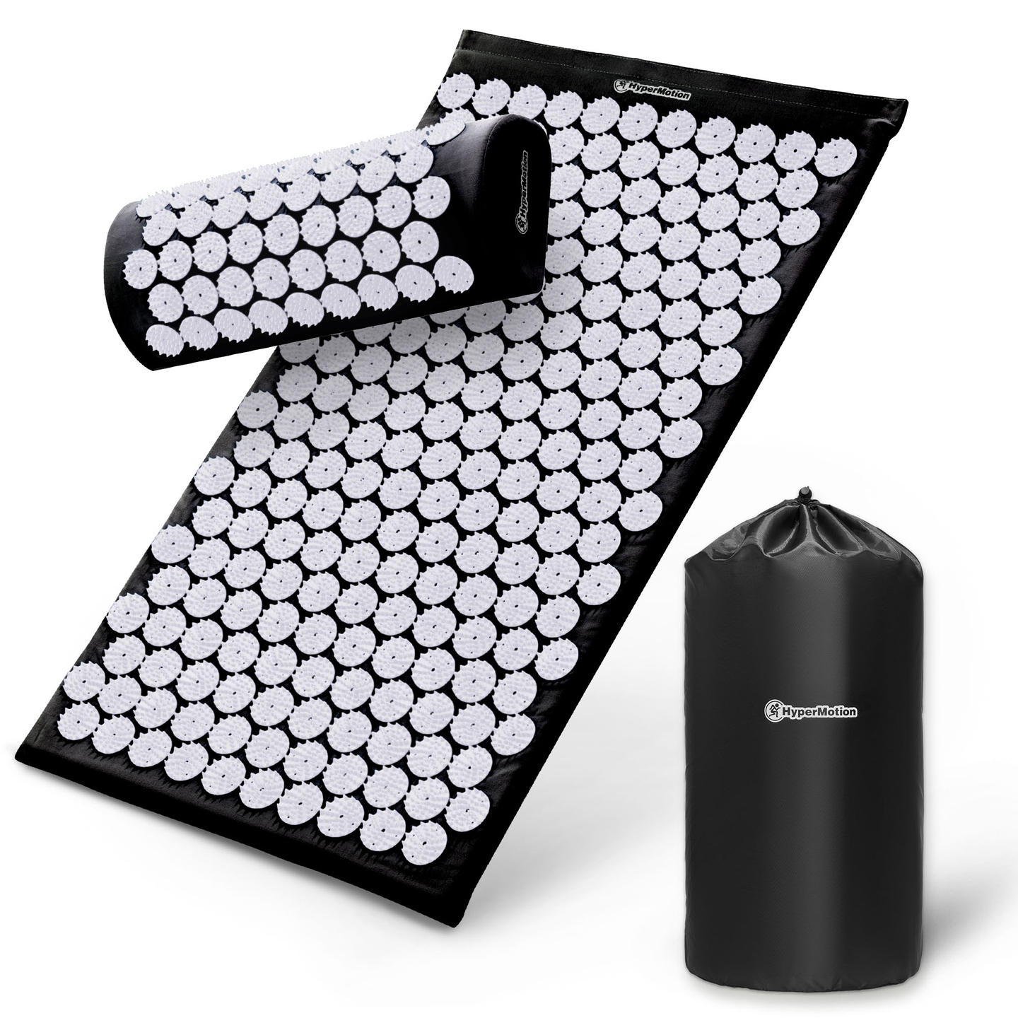 Akupresúrna podložka s vankúšom a poťahom - 72 cm HyperMotion čiernobiela
