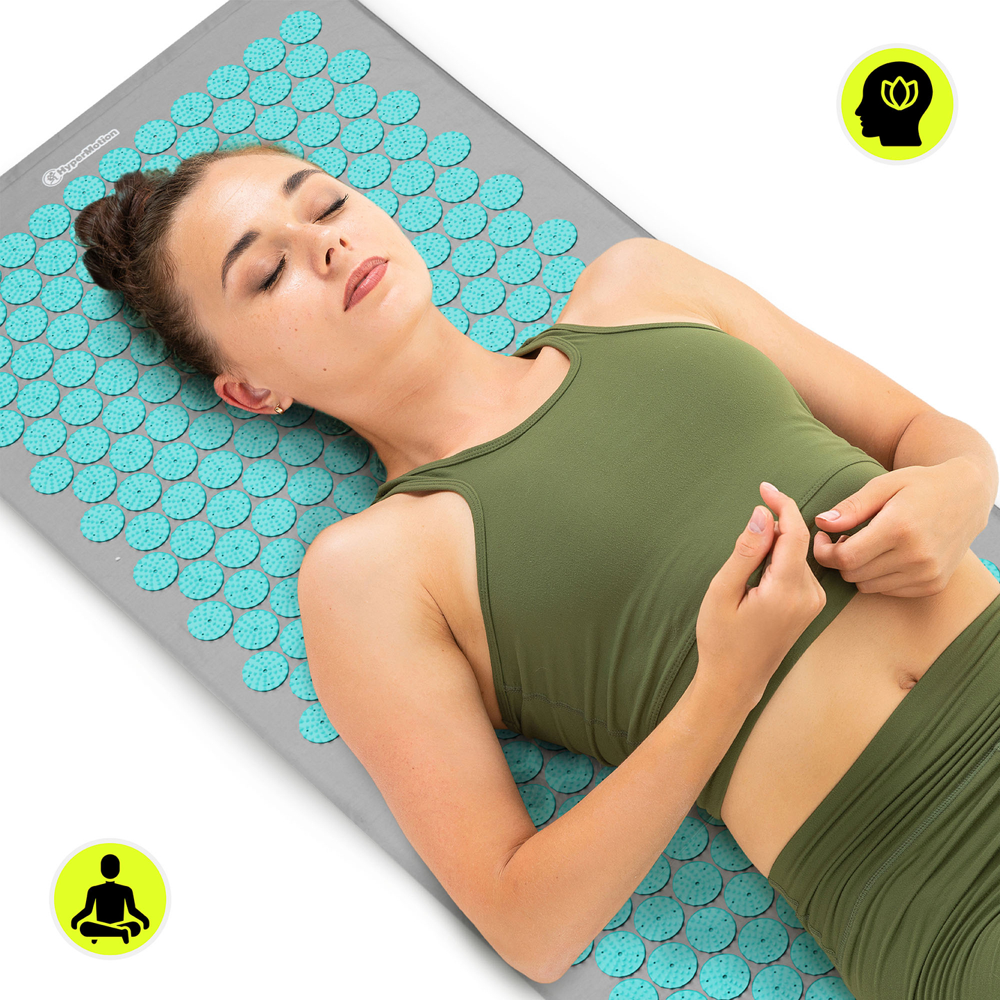 Veľká akupresúrna podložka s vankúšom a poťahom - 130 cm HyperMotion sivo-mätová