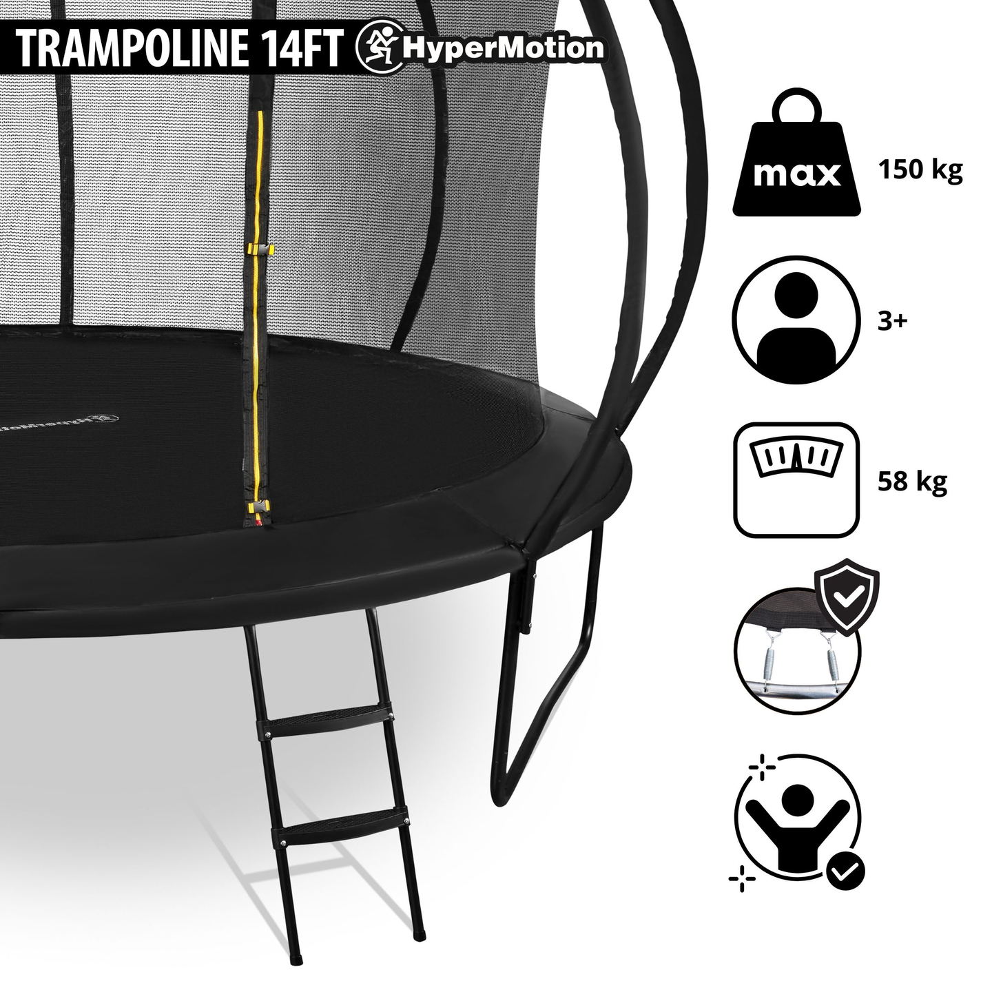 Záhradná trampolína XXXL pre deti HyperMotion - 430 cm 14FT - s rebríkom a vnútornou sieťou - pre dom a záhradu - max. 150 kg