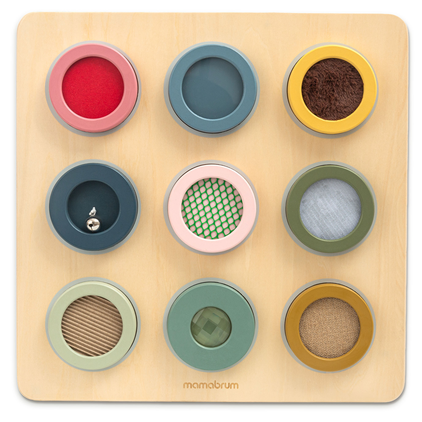 Drevená senzorická tabuľa Montessori – 9 textúr na objavenie a rozvoj hmatu