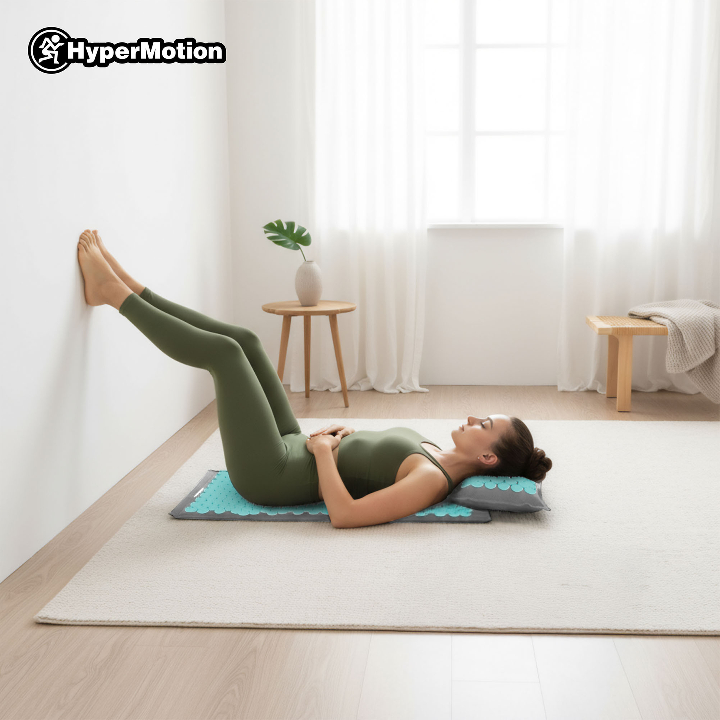 EKO ľanová akupresúrna podložka s kokosovým vláknom a pohánkovým vankúšom – 68 cm HyperMotion sivo-mätová