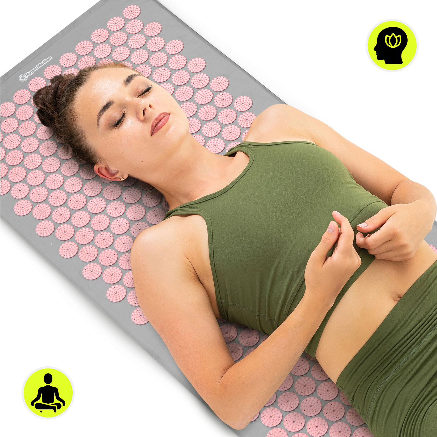 Veľká akupresúrna podložka s vankúšom a poťahom - 130 cm HyperMotion sivá a ružová