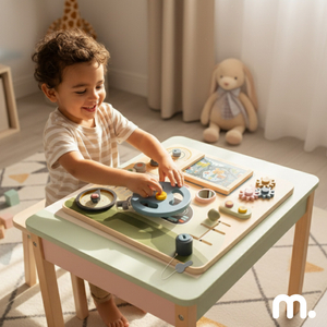 Drevená Montessori doska 2 v 1 Kokpit pre malého vodiča a pilota – volant, radiaca páka, cestovné mapy, radar