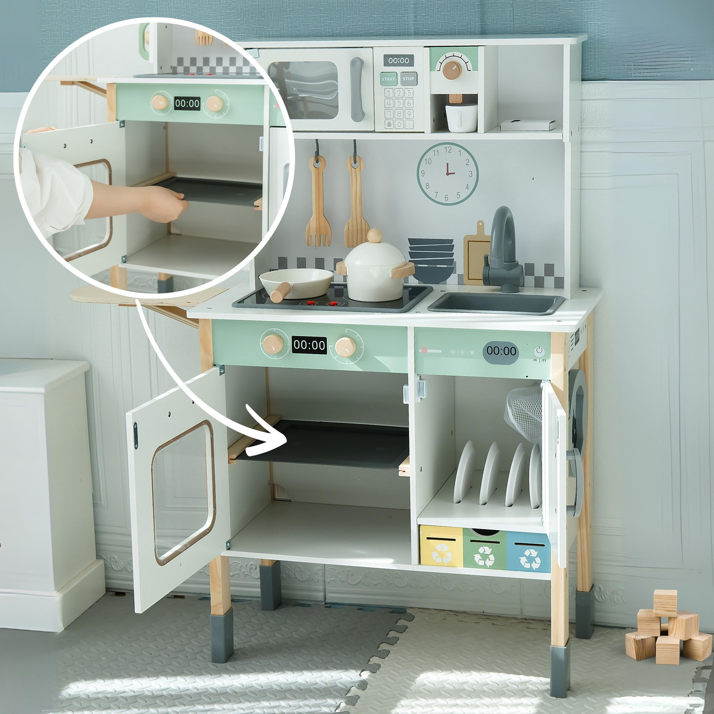 Interaktívna kuchyňa s práčkou, umývačkou riadu a tabuľou