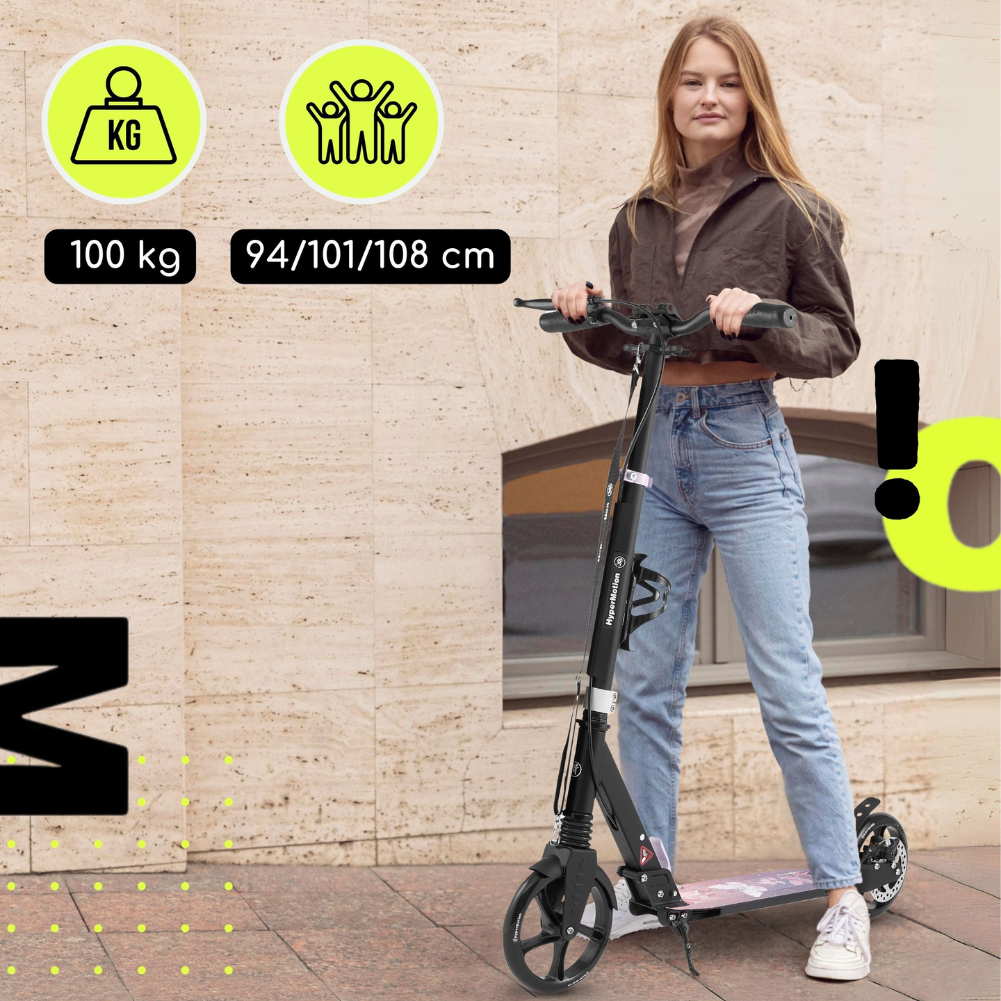 Dvojkolesová kolobežka pre mladých dospelých - s tlmičom - HyperMotion Skyline - ružová, hliníková - 100 kg