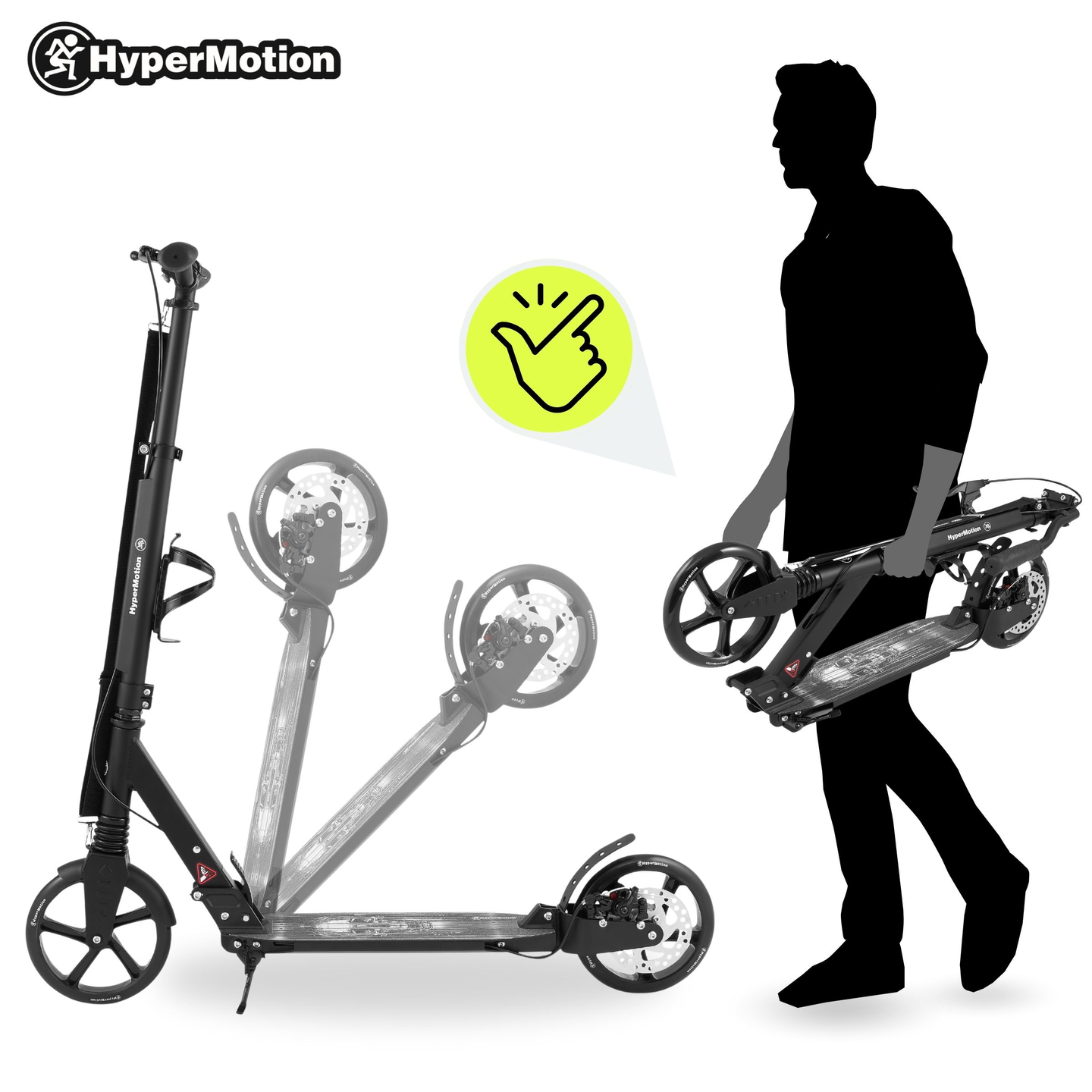 Dvojkolesová kolobežka pre mladých dospelých - s tlmičom - HyperMotion Skyline - čierna, hliník - 100 kg