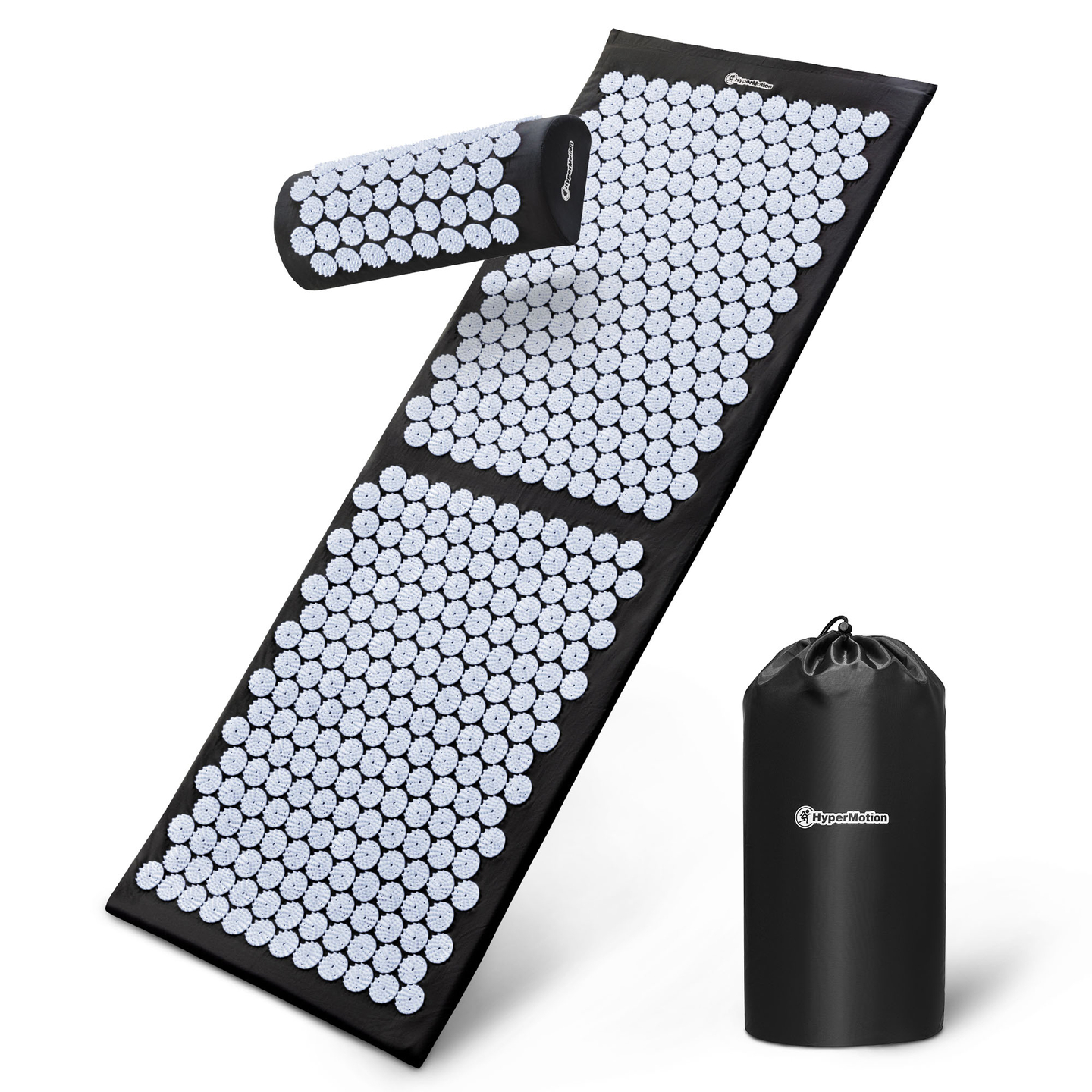 Veľká akupresúrna podložka s vankúšom a poťahom - 130 cm HyperMotion čiernobiela