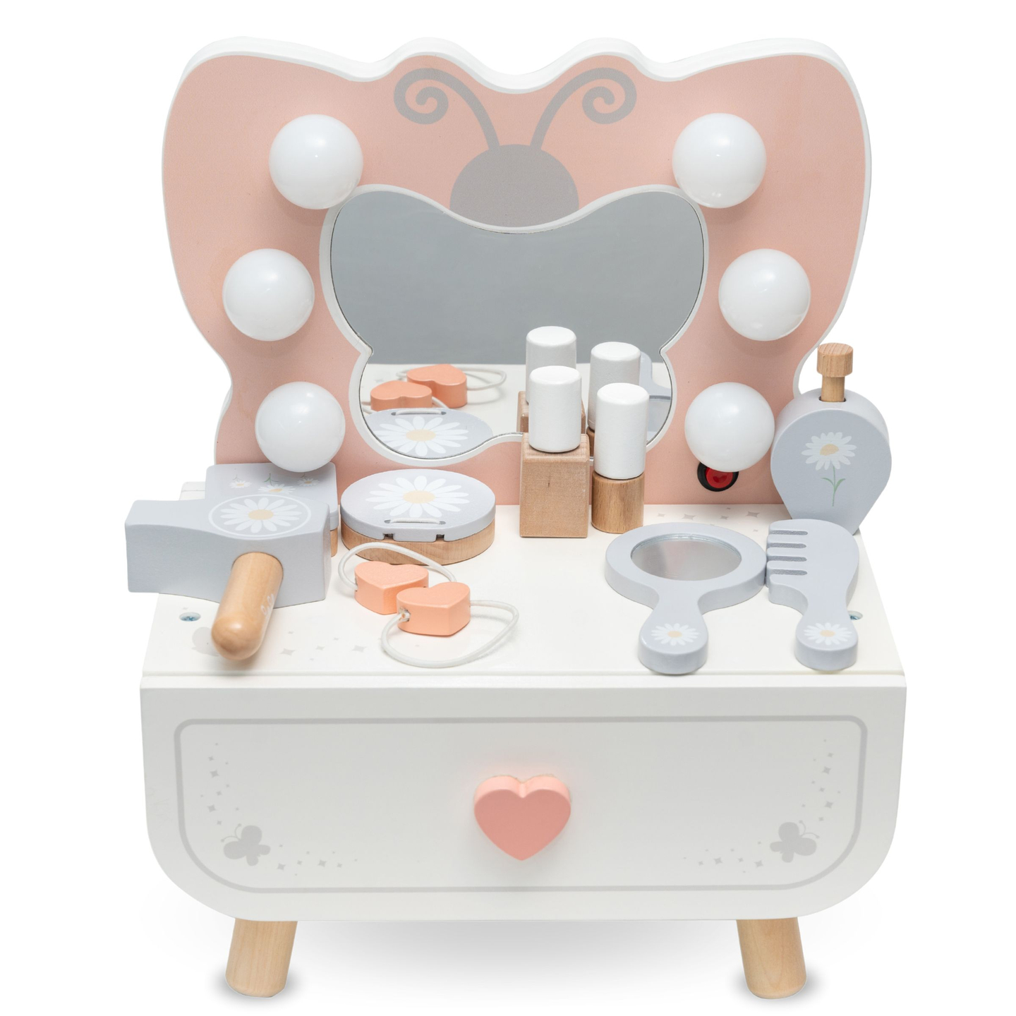 Drevený mini toaletný stolík s LED osvetlením - Butterfly