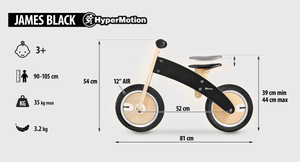 Drevený joggingový bicykel JAMES HyperMotion - nafukovacie kolesá - čierny