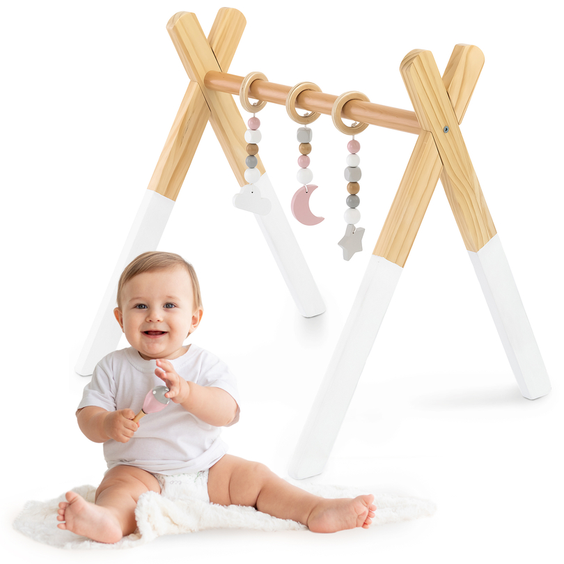 Drevený vzdelávací stojan Baby Gym - biela farba