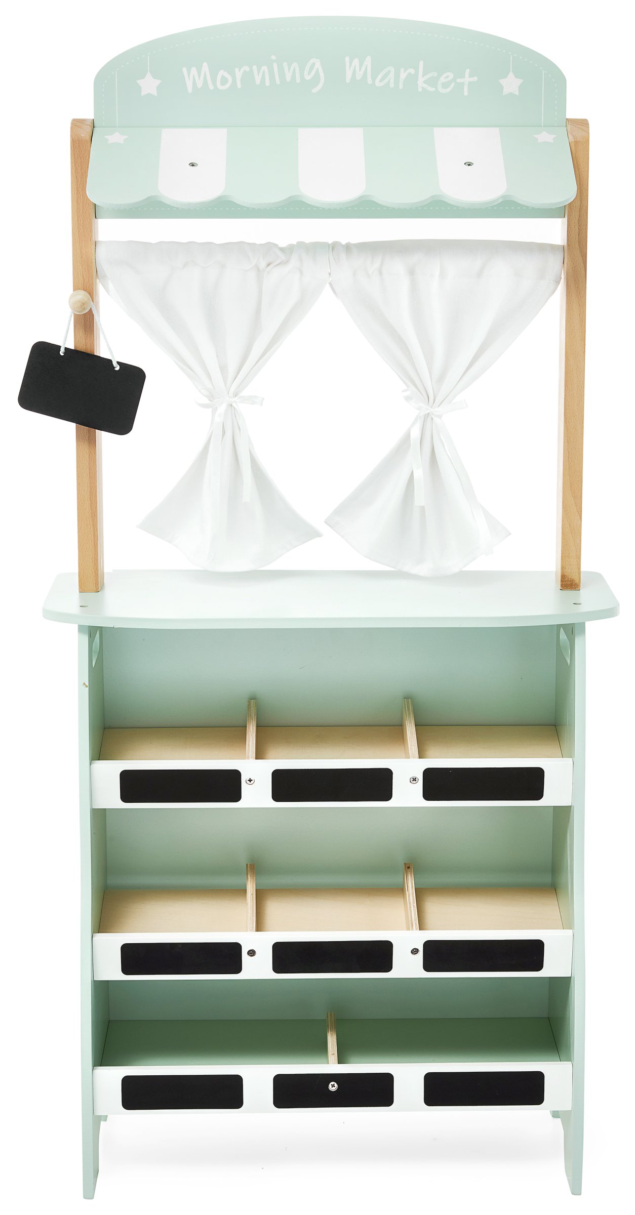 Veľký drevený obchod - stánok a divadlo 2 v 1 s váhou, platobným terminálom, ovocím a zeleninou