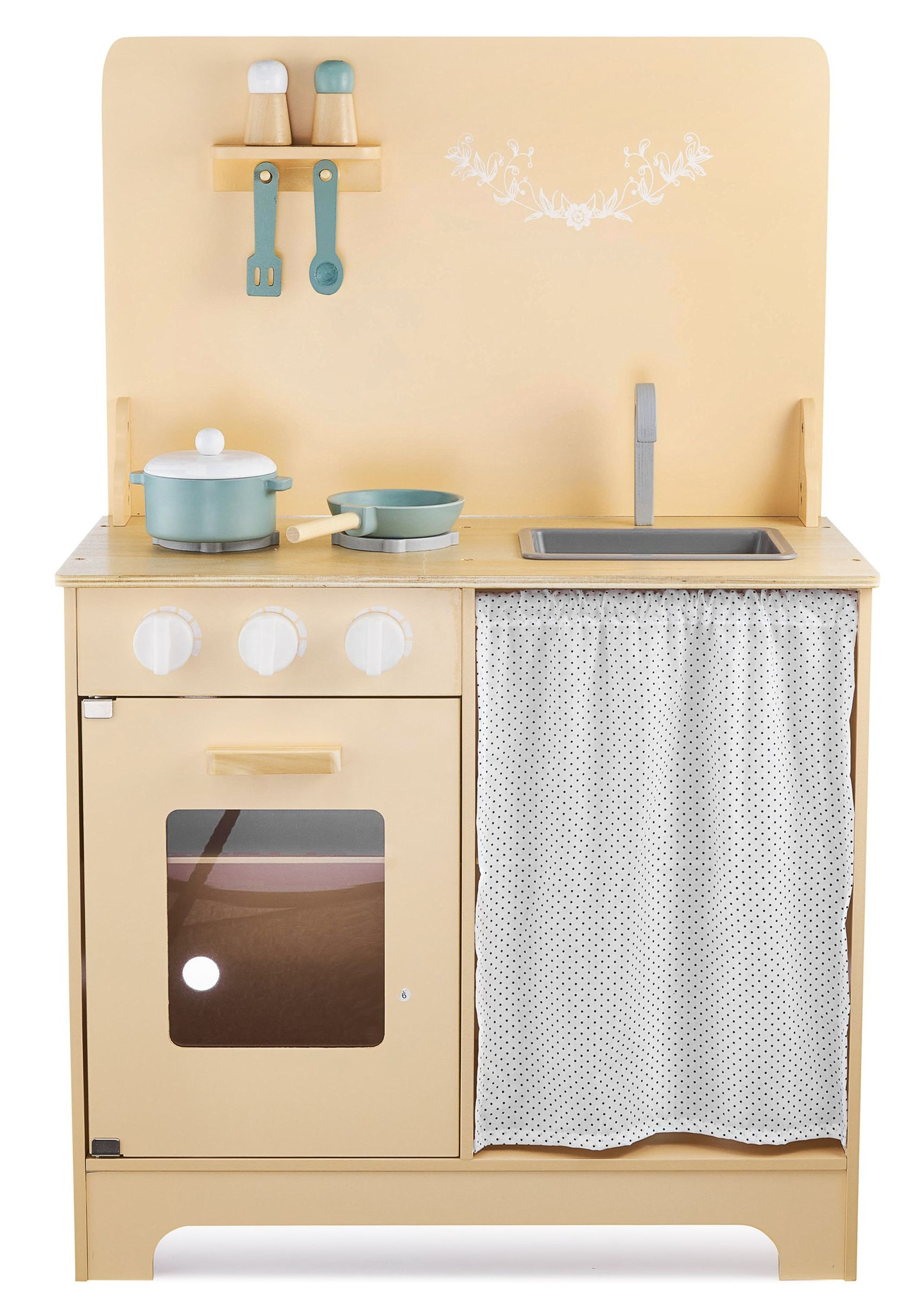 Drevená kuchyňa so zásterou, príslušenstvom a LED osvetlením