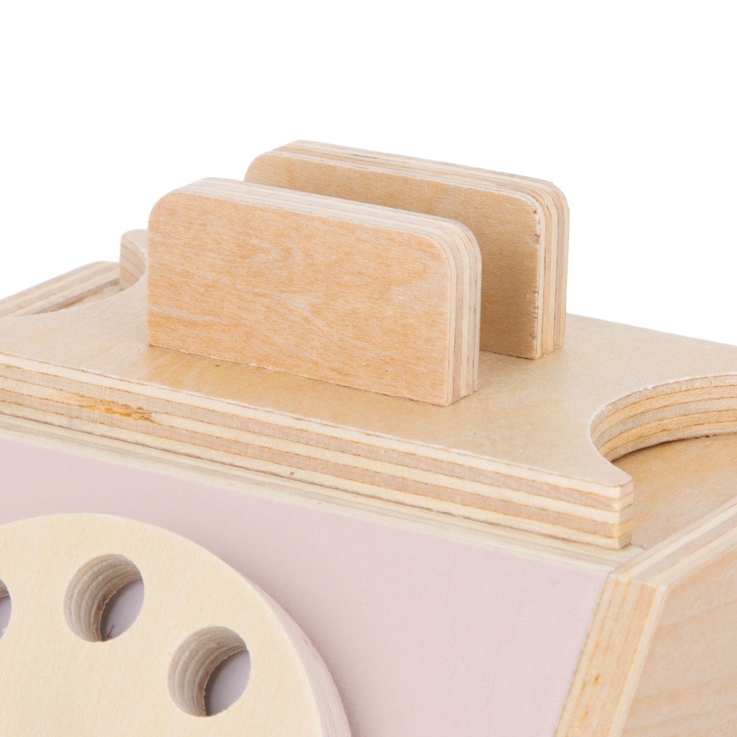 Retro drevený telefón - pastelovo ružový