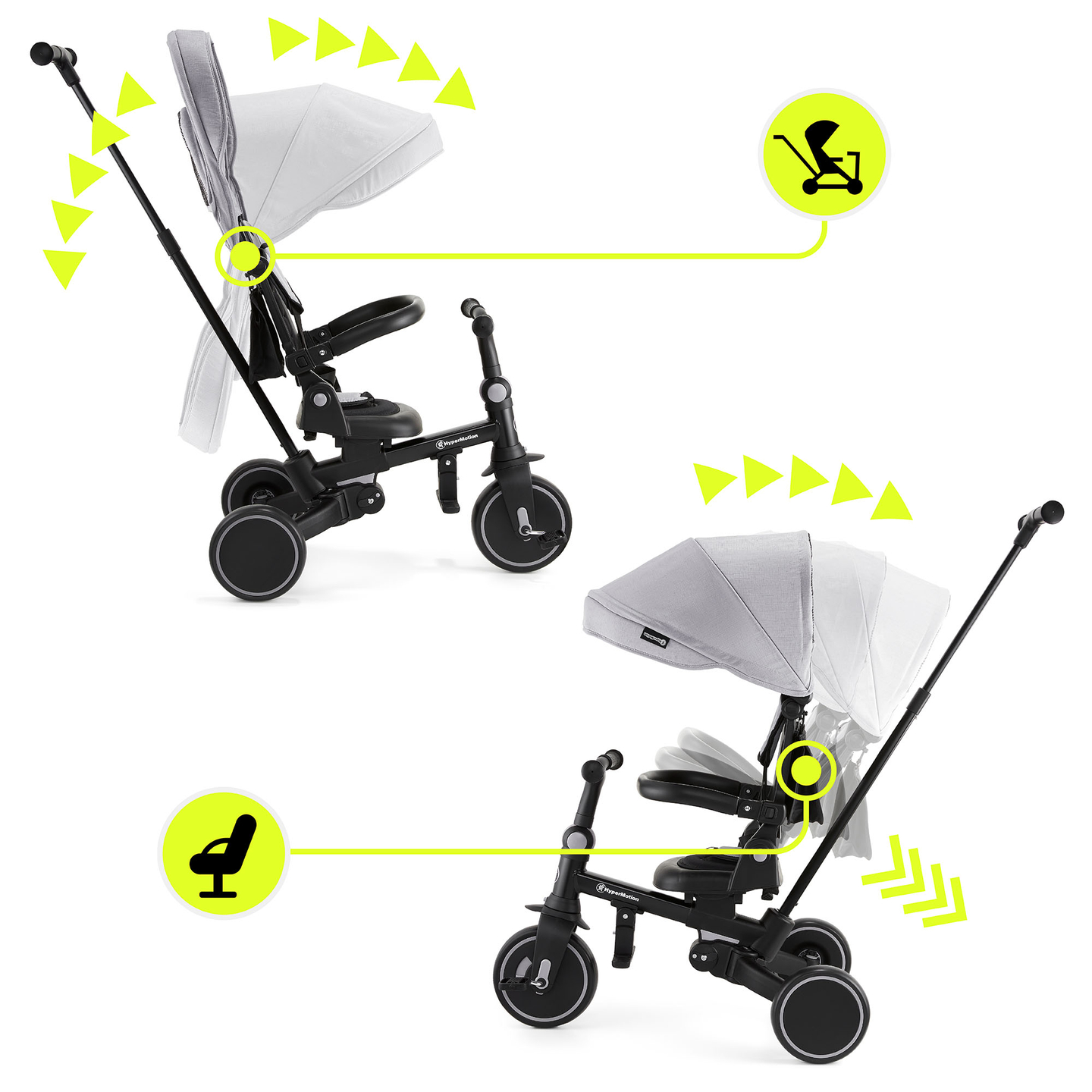 Multifunkčná trojkolka 8v1 TOBI FOREST - sivá