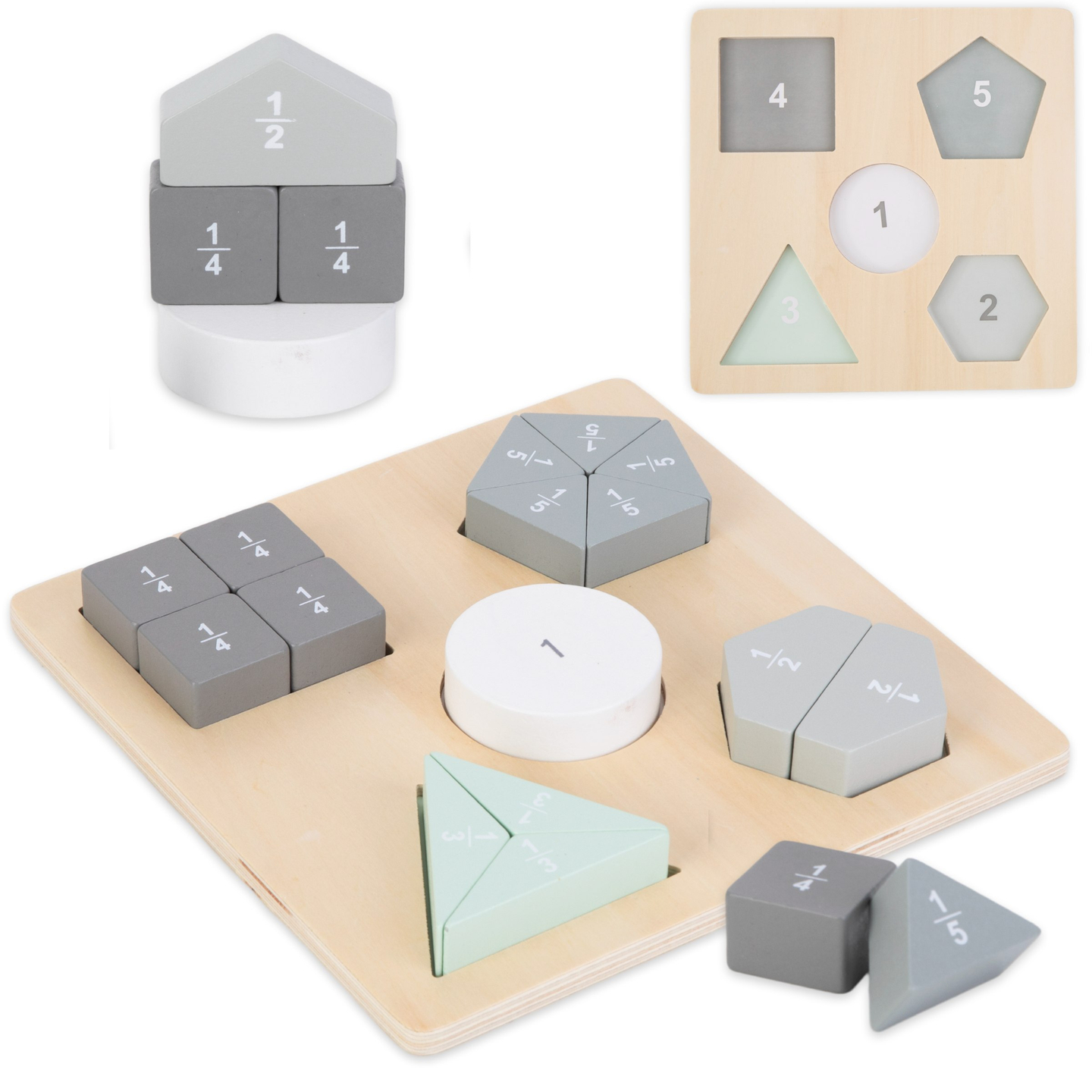 Drevené puzzle - Montessori puzzle - Zlomky a geometrické útvary