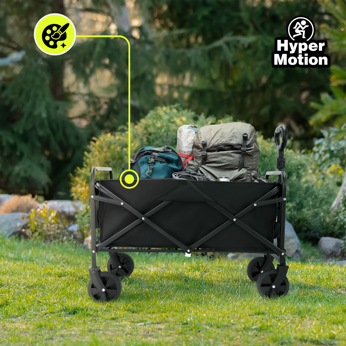 Skladací plážový vozík HyperMotion - čierny, 80 kg