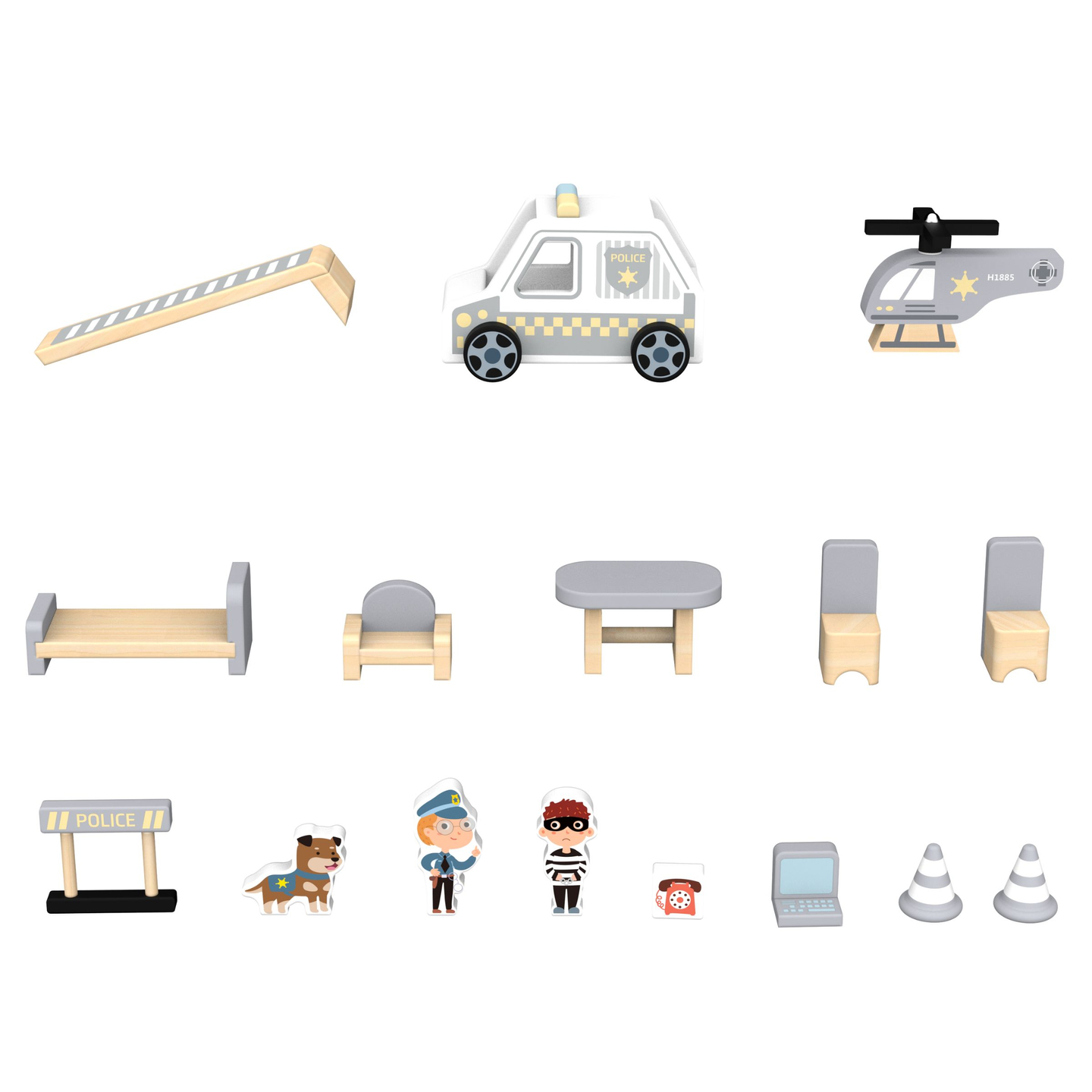 Drevená policajná stanica s príslušenstvom