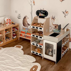 Drevený zeleninový trh - veľký XXL stánok, obchod s hracou pokladňou